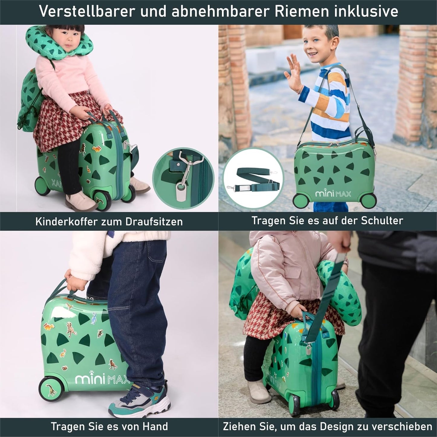 Minimax Kinder-Hartschalenkoffer Dinosaurier mit 4 Rollen, Dinosaurier