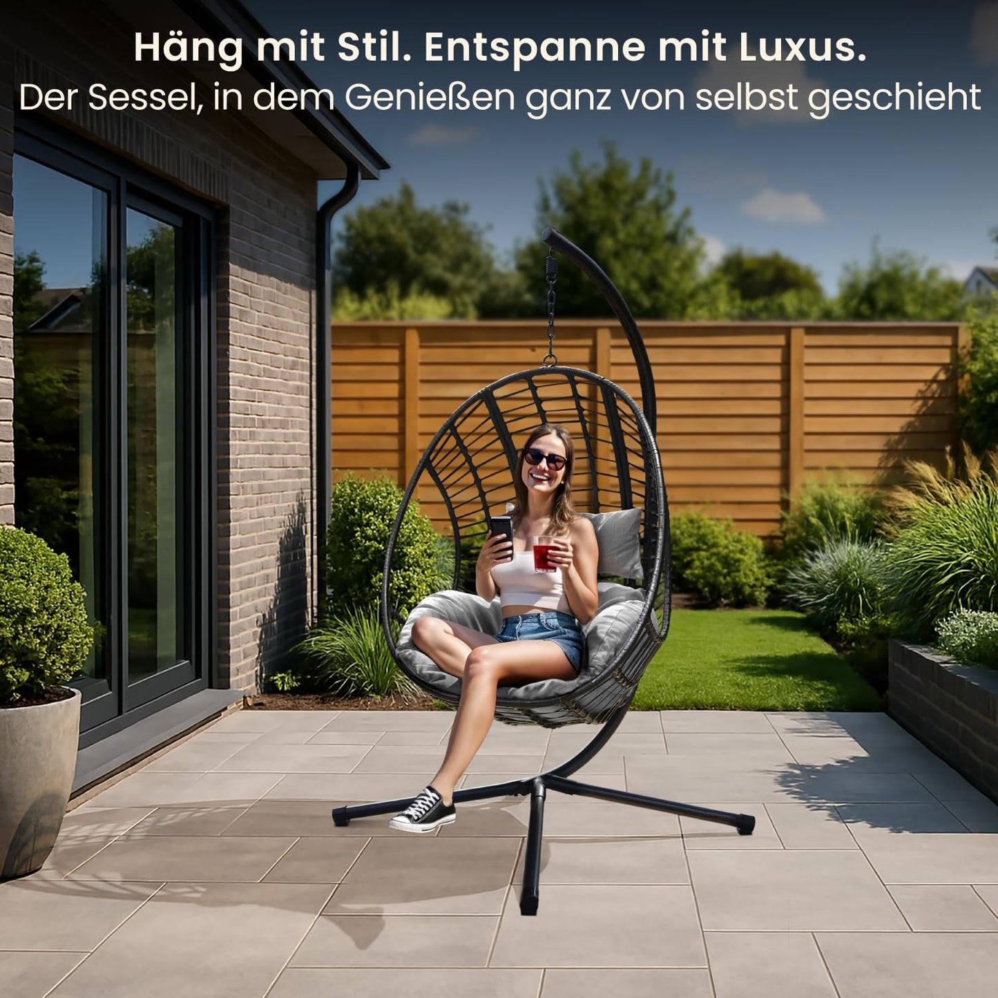 XXL-Hängesessel mit Gestell, Hellgrau