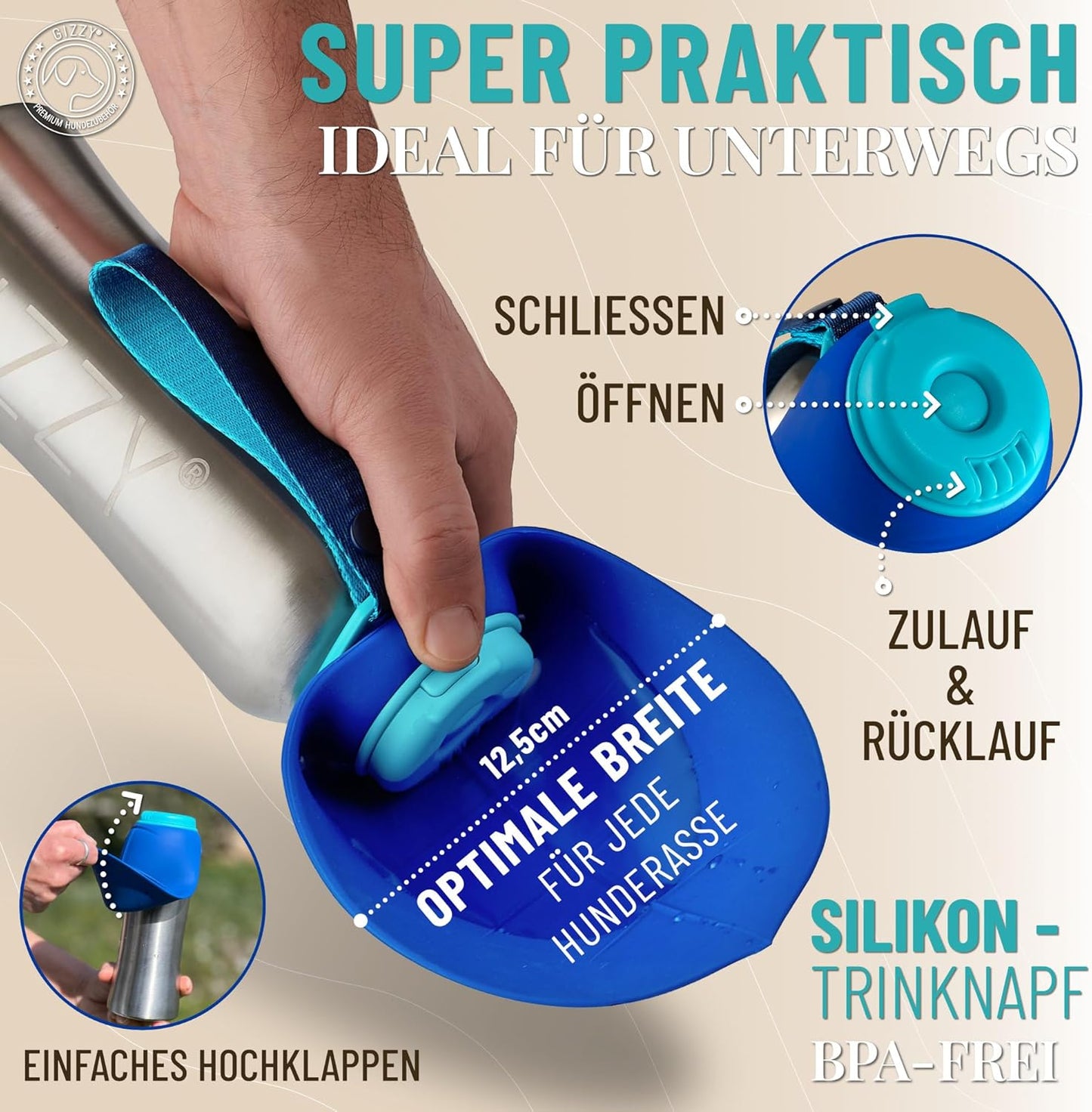 Trinkflasche für Hunde für unterwegs, Ozeanblau 500 ml
