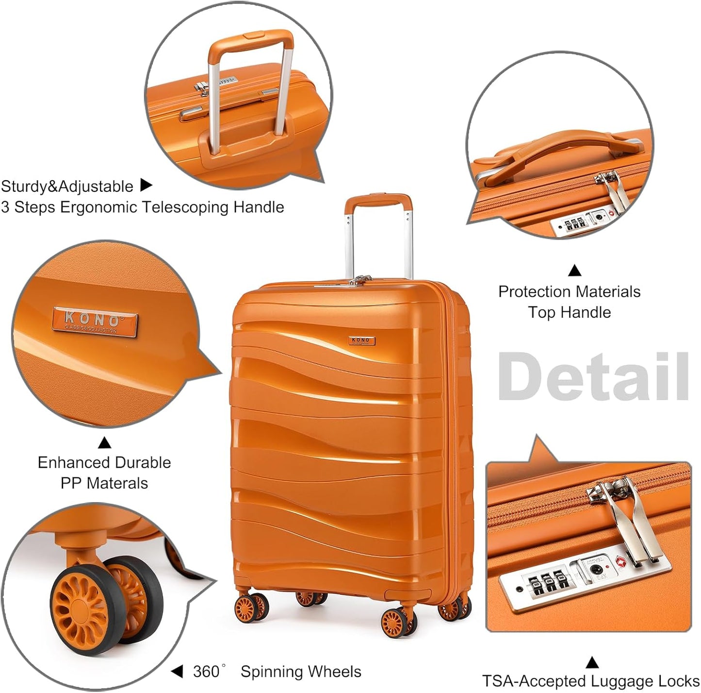 Handgepäckkoffer mit TSA-Schloss, Orange Handgepäck Koffer