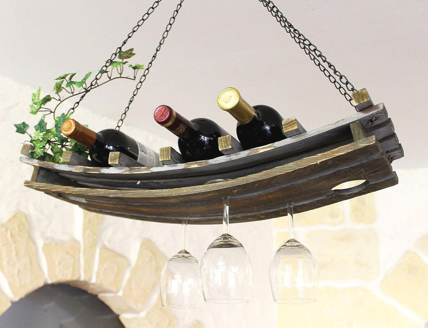 Weinregal mit Glashalter für die Deckenmontage