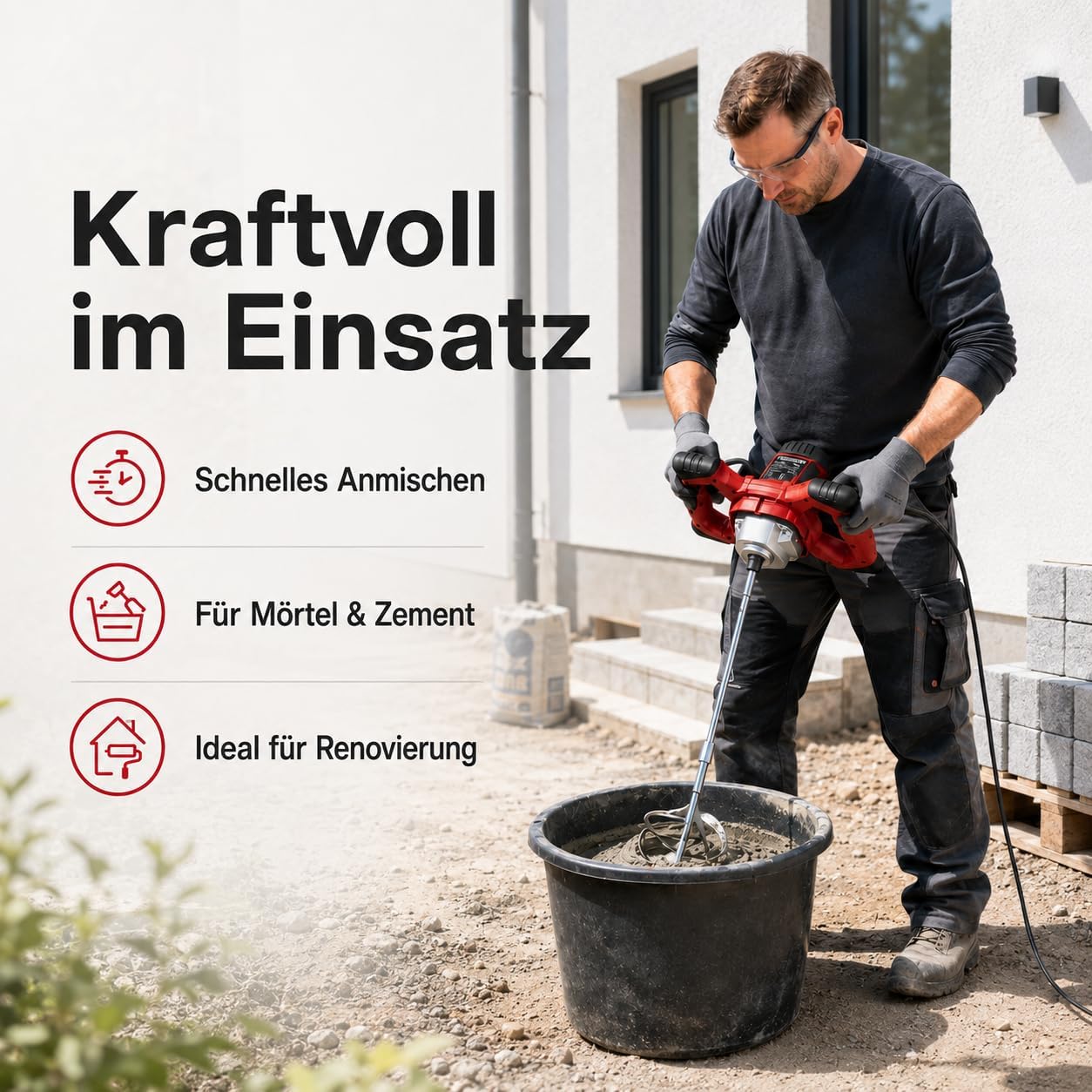 Mörtelrührer mit 6-Gang-Getriebe, Rot