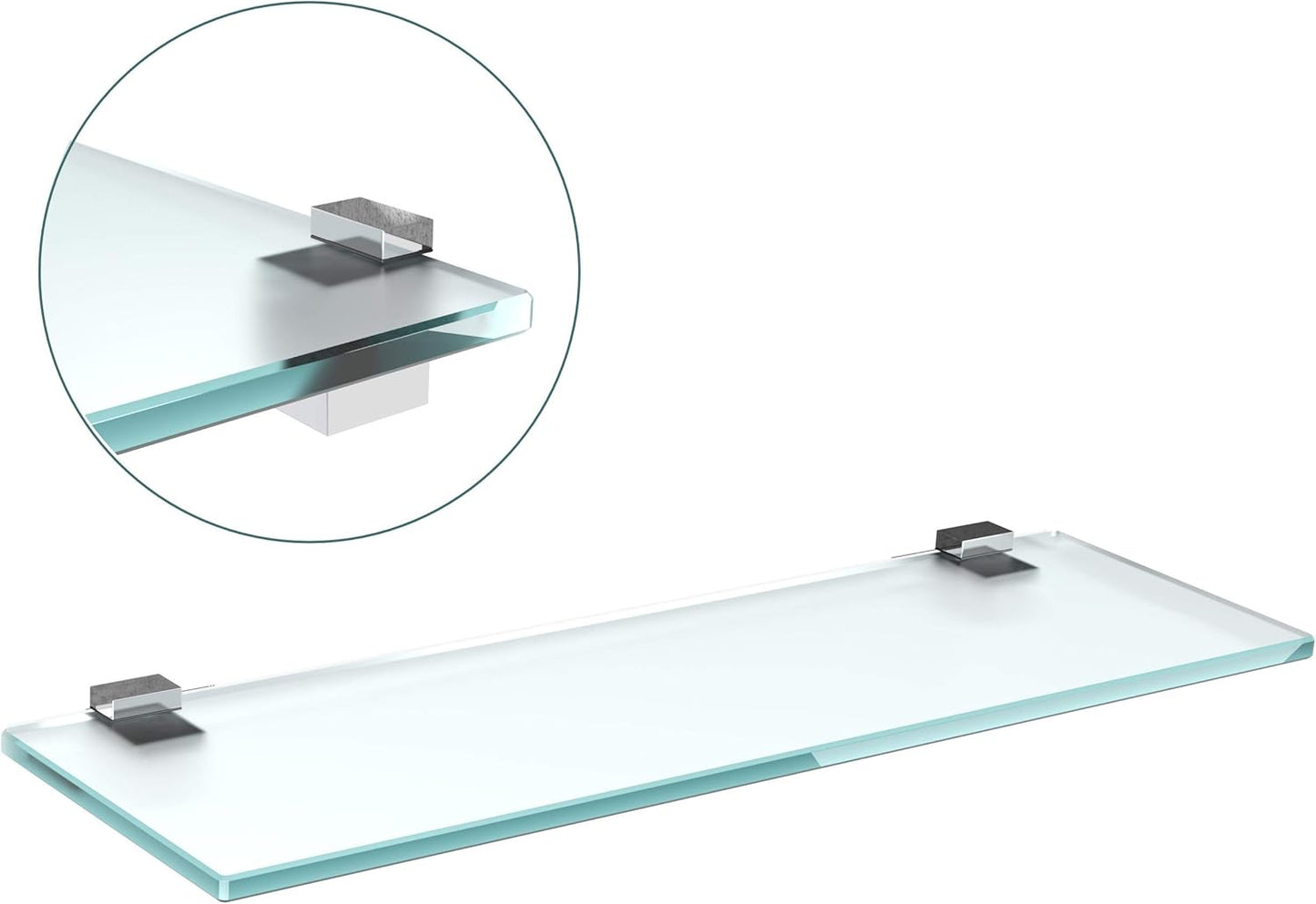Glas-Wandregal mit Halterung (60x20 cm, 8mm), 60x20cm Mattglas + Halterung G - Chrom Glanz Optik