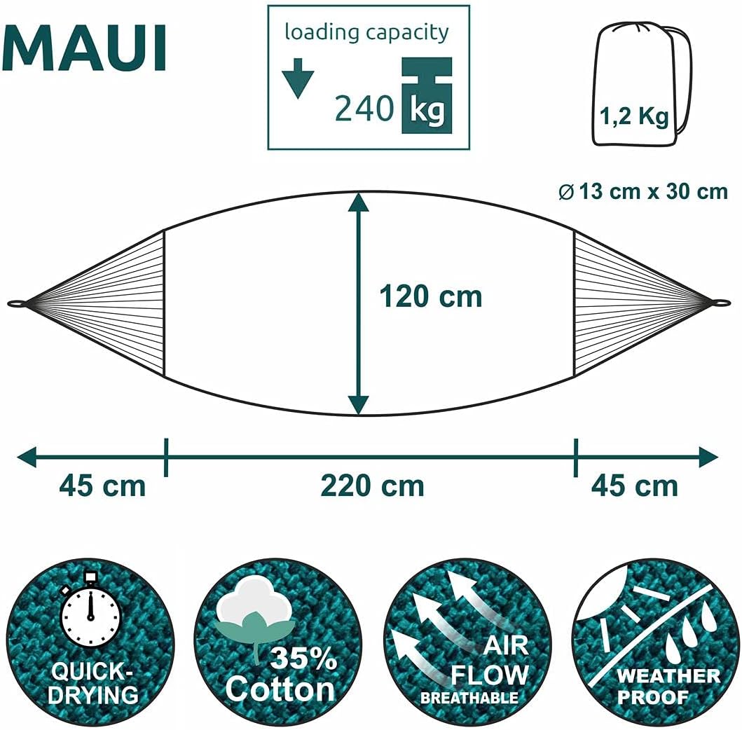 XL Hängematte mit Kissen und Befestigungsset, Smaragd