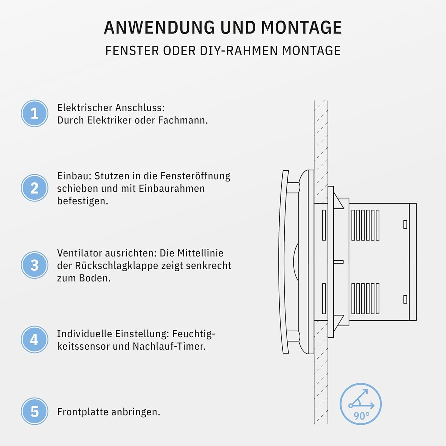 Badlüfter mit Feuchtigkeitssensor, 150 mm Weiss