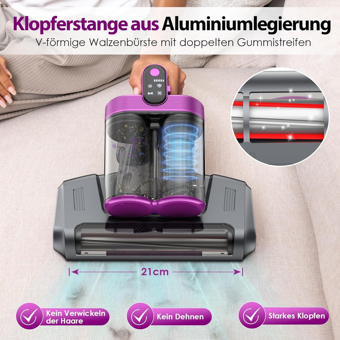 Kabelloser Milbenstaubsauger mit UV-C Licht