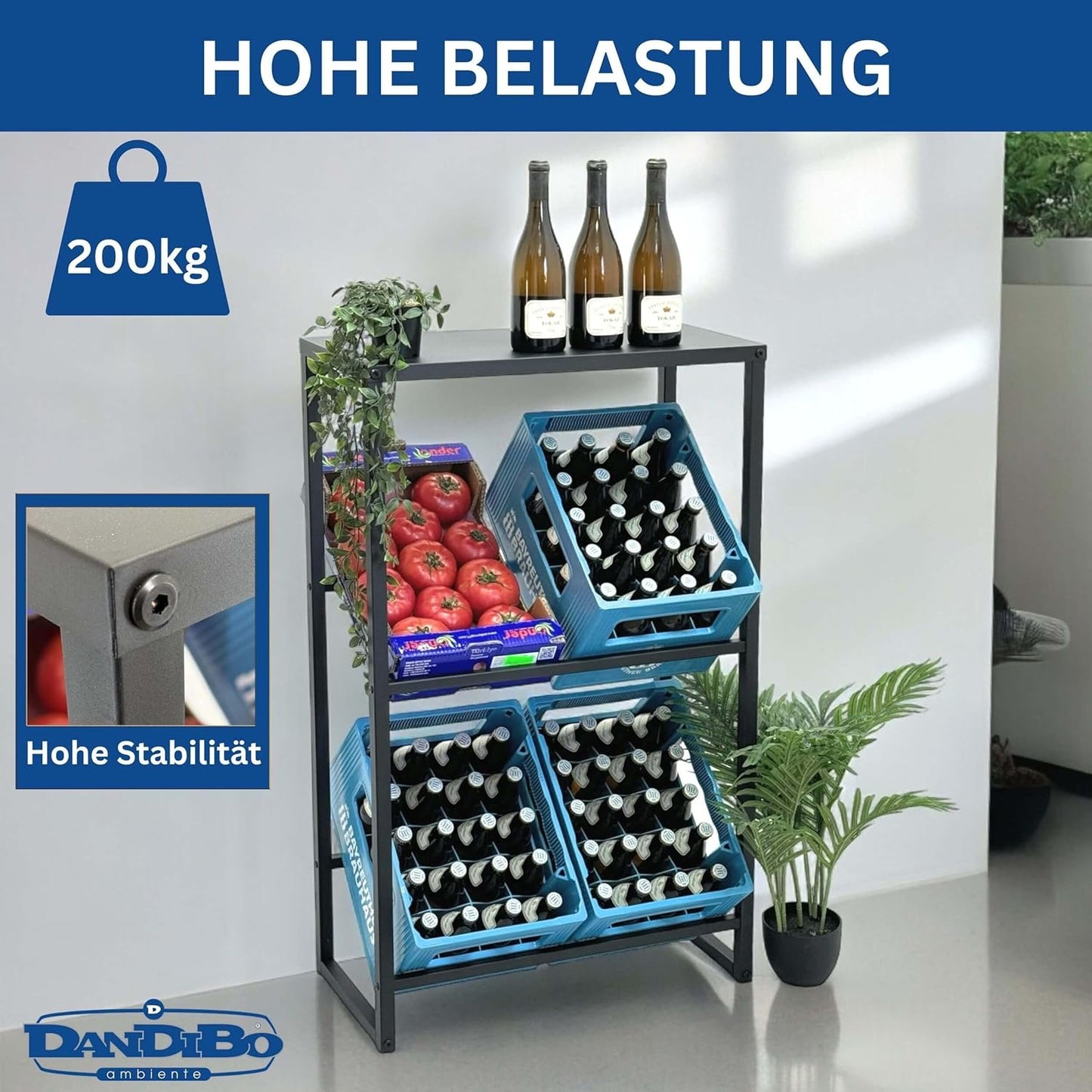 Getränkekistenregal mit Ablage für 4 Kisten, 4 Kisten Breite 69 cm