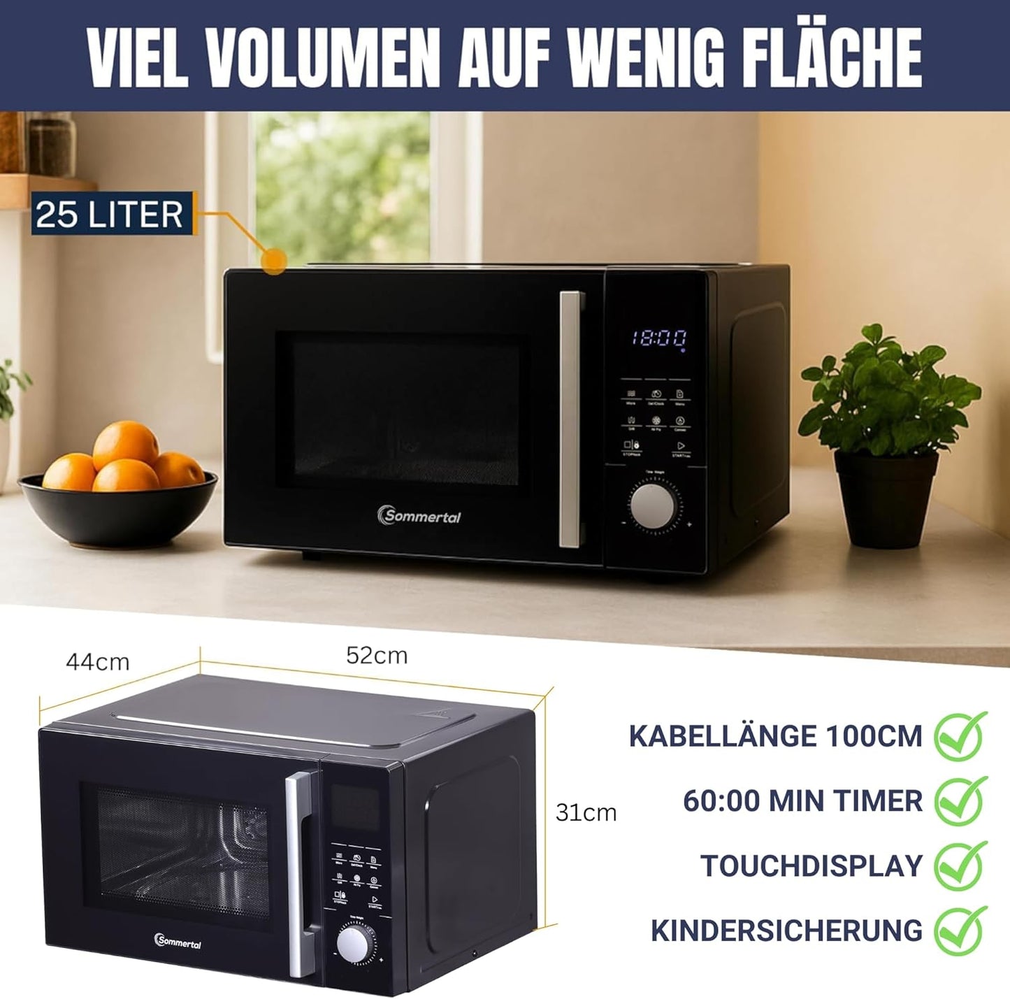 4in1 Mikrowelle MW2200 mit Grill und Heissluft-Funktion
