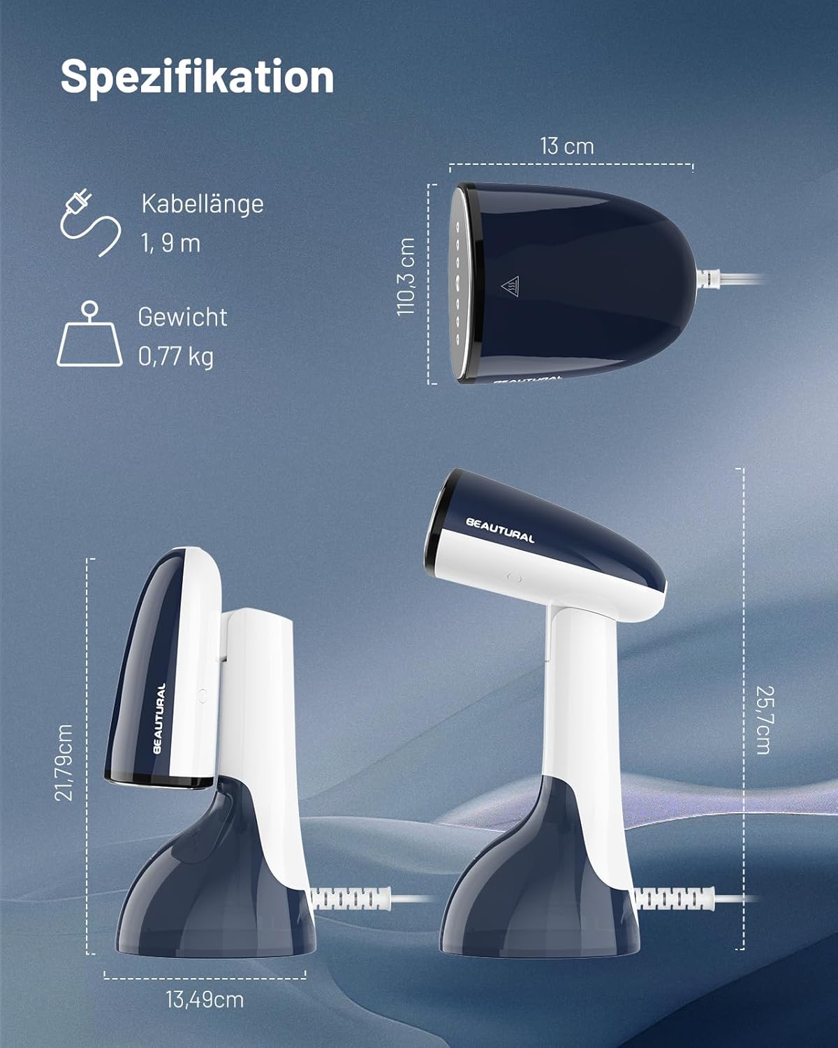 Dampfglätter mit Abschaltautomatik, Blau-weiss
