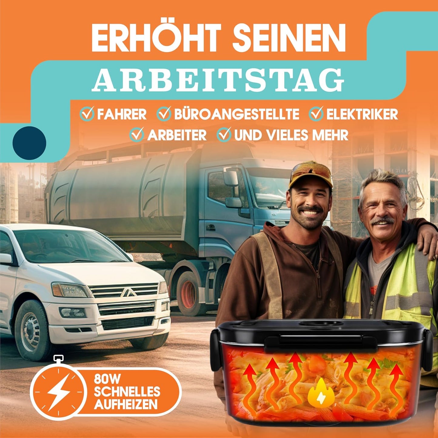 Elektrische 3-in-1 Lunchbox ‎Bari für Auto und Arbeit, Schwarz
