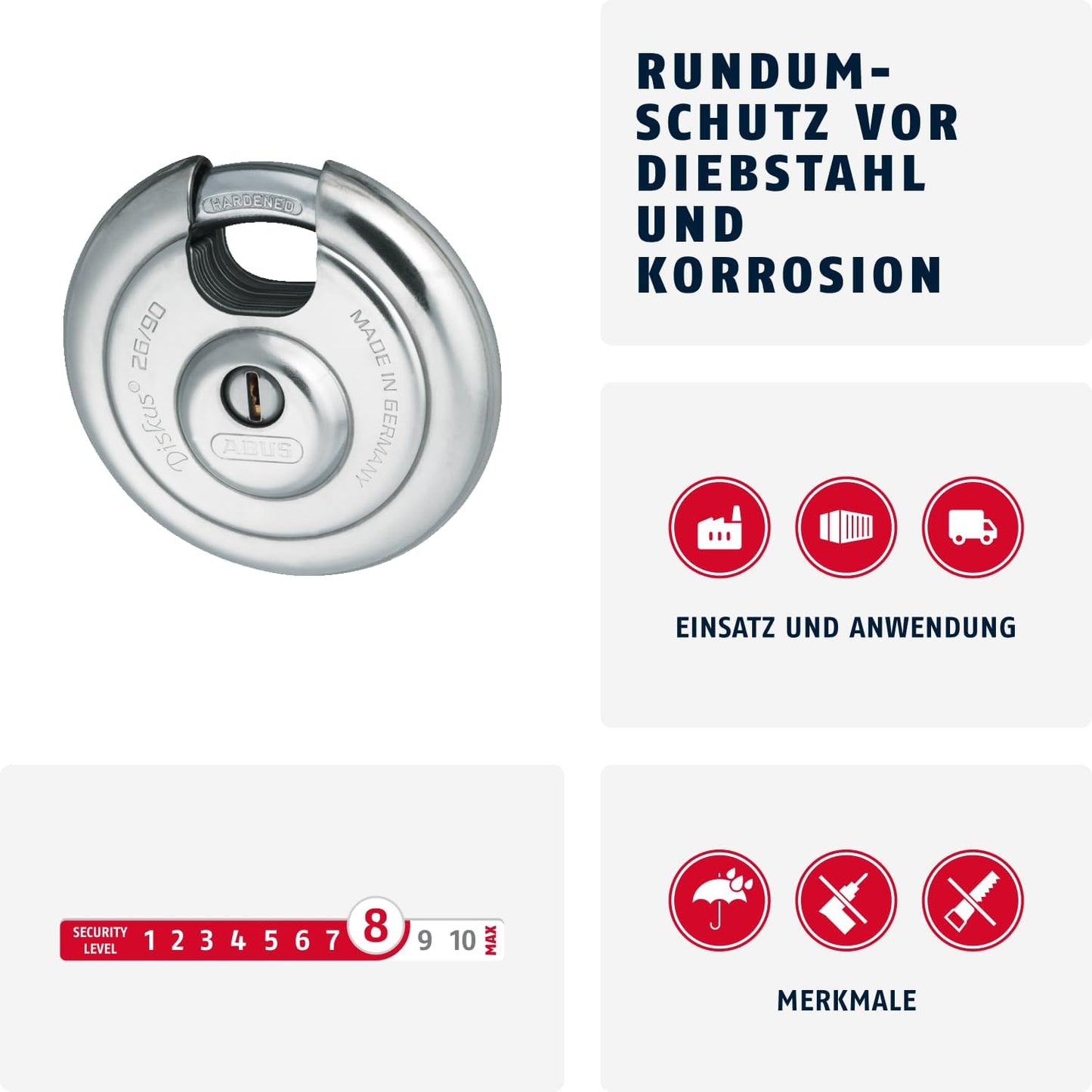 Diskus Vorhängeschloss 26/90, 90mm ohne Sicherungskarte