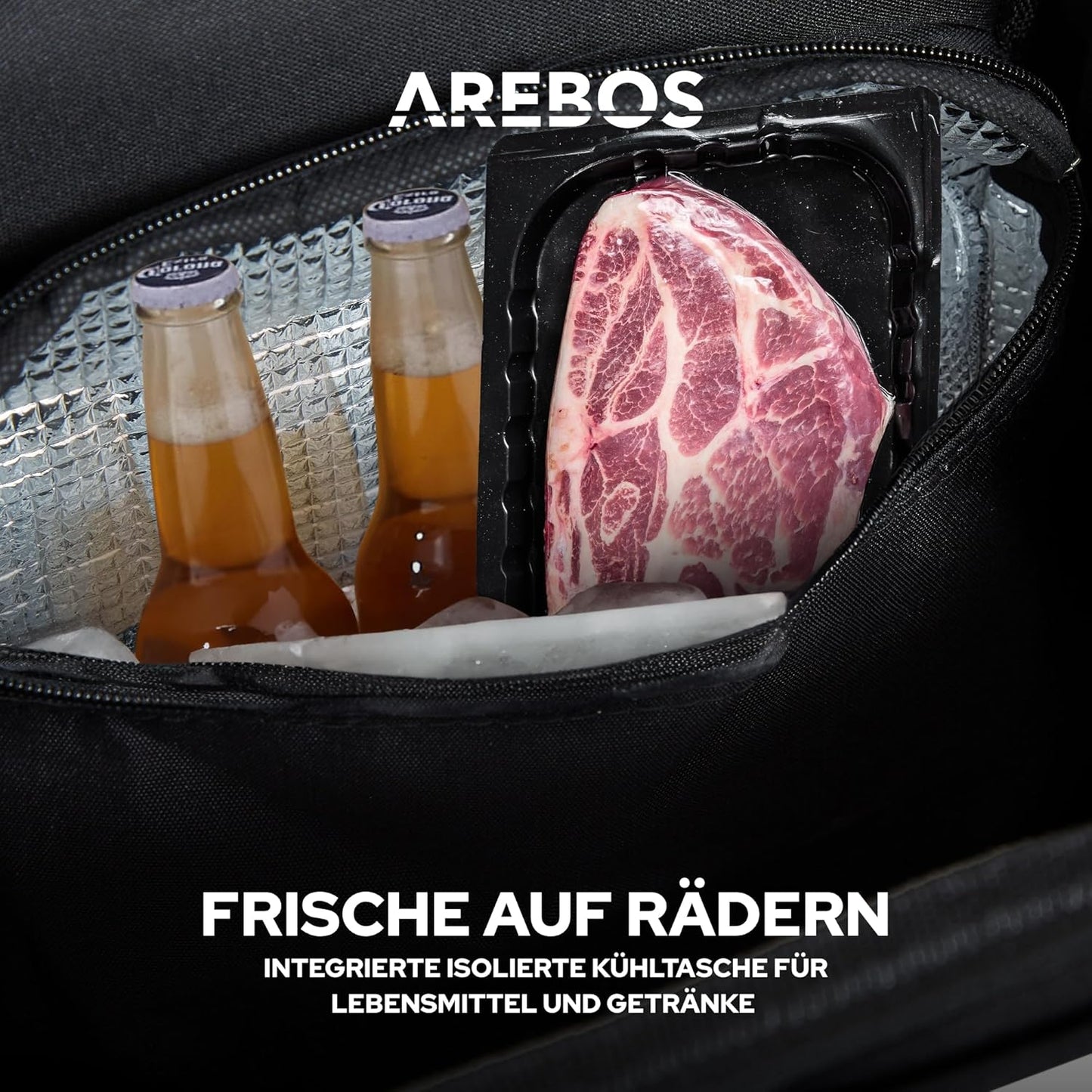 3in1 Einkaufstrolley mit Kühlfach und Rollen, Schwarz