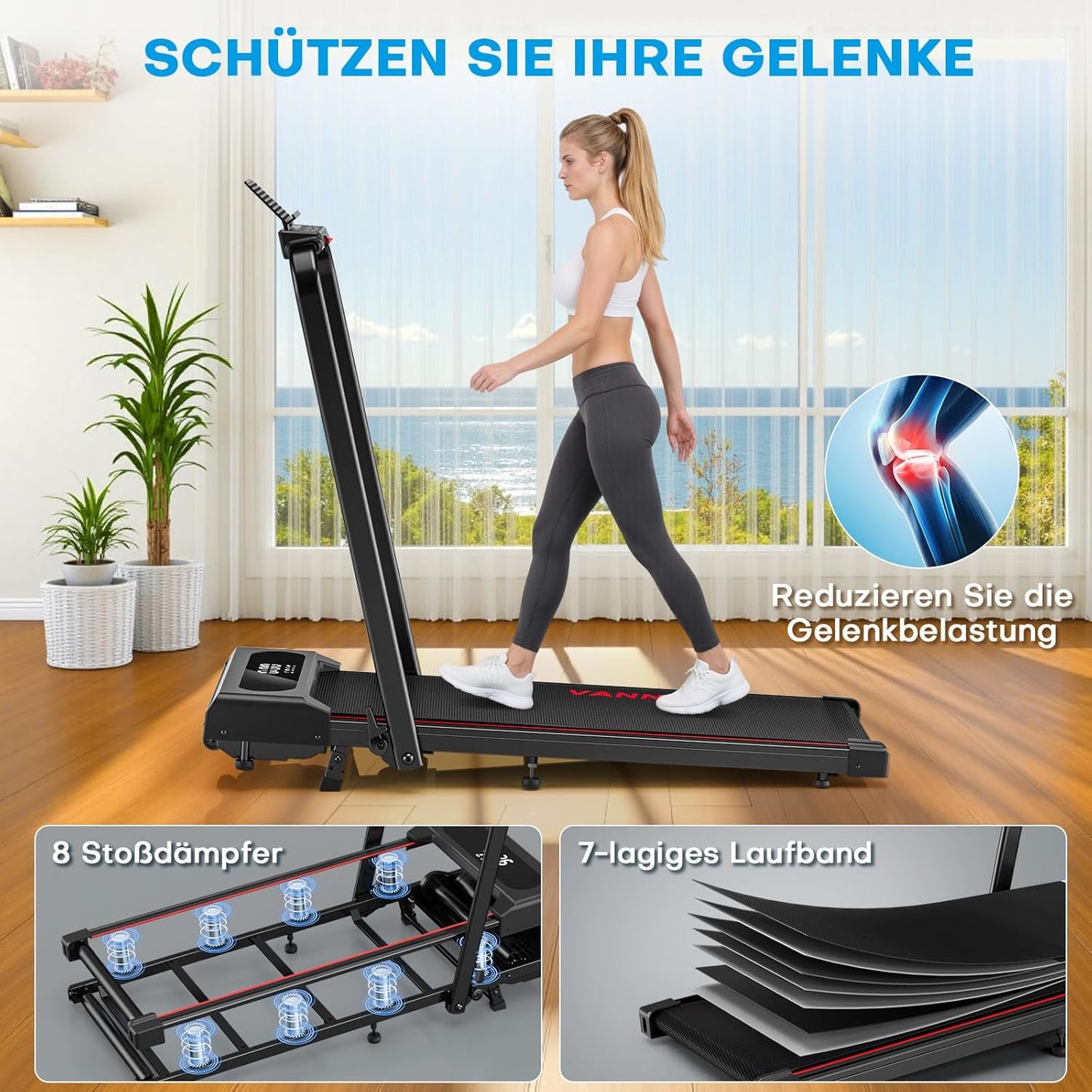 Klappbares Walking Pad mit Steigung und App-Steuerung, Rot