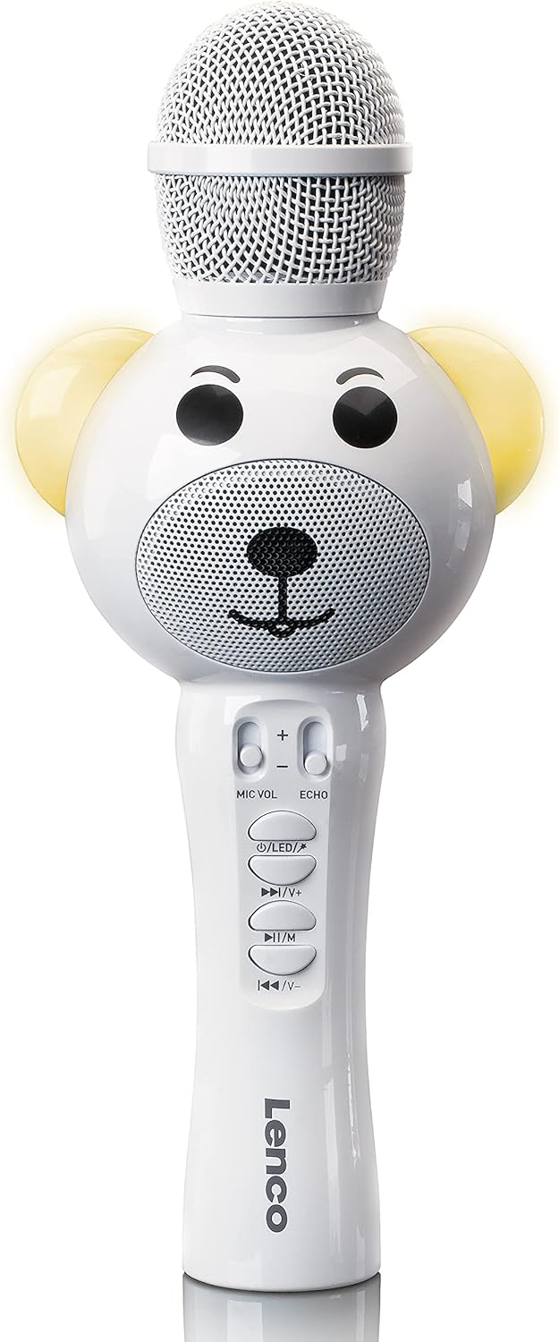Teddy - Karaoke-Mikrofon für Kinder mit LED und Bluetooth, Weiss Teddy