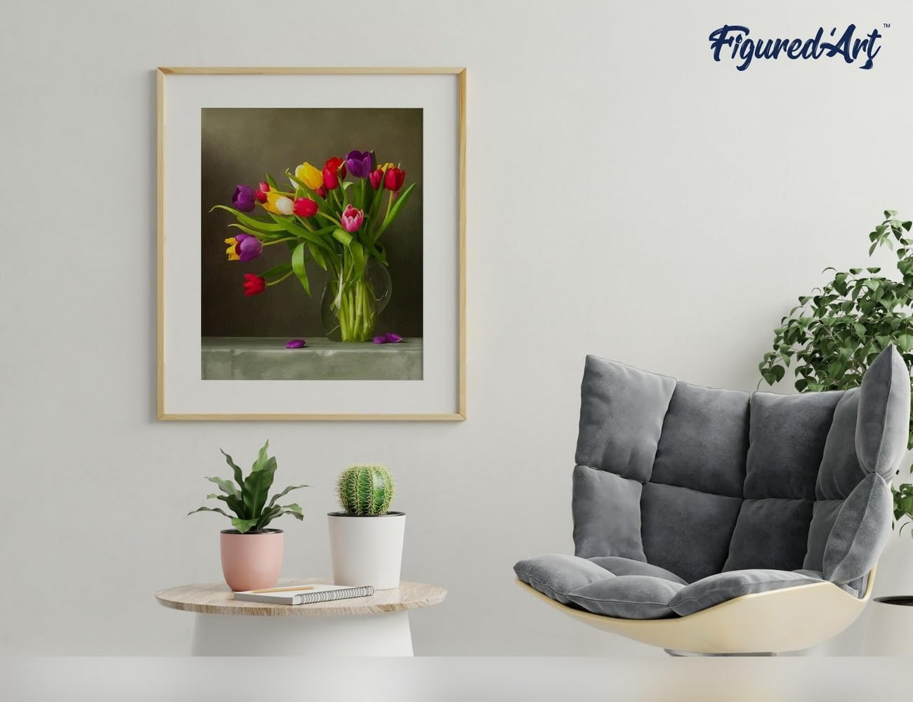 Malen nach Zahlen Set Bunte Tulpen mit Rahmen, 40x50cm, Bunte Tulpen 40x50cm Mit Keilrahmen (nicht gespannt)