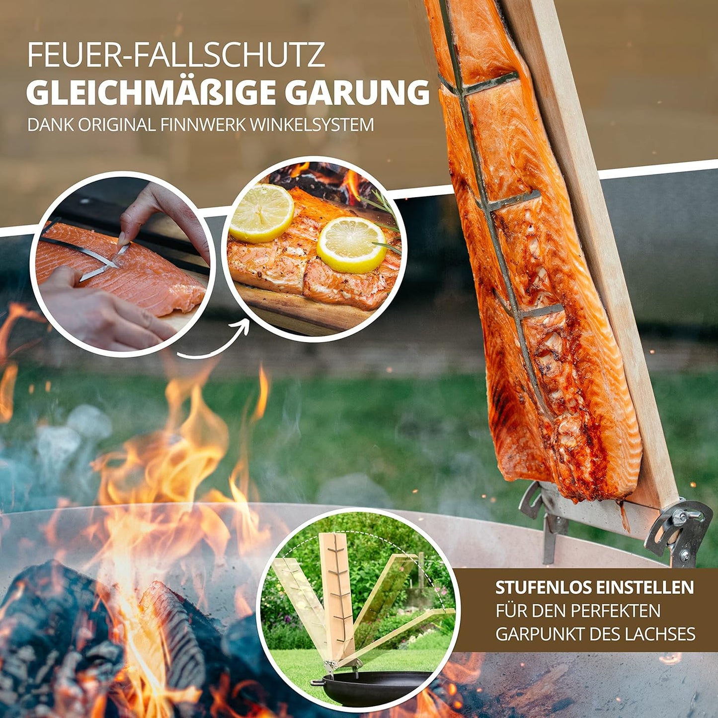 2-teiliges Flammlachsbretter-Set mit Edelstahlhalterung und Baumwolltaschen, 2er Set Flammlachsbrett