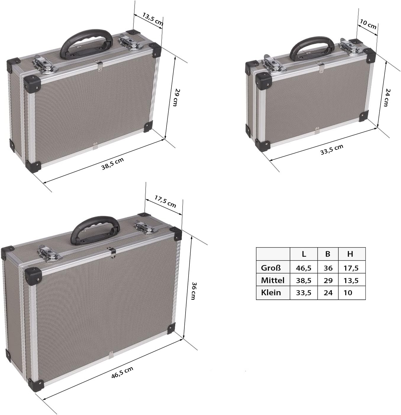 3-teiliges Werkzeugkoffer-Set, Grau