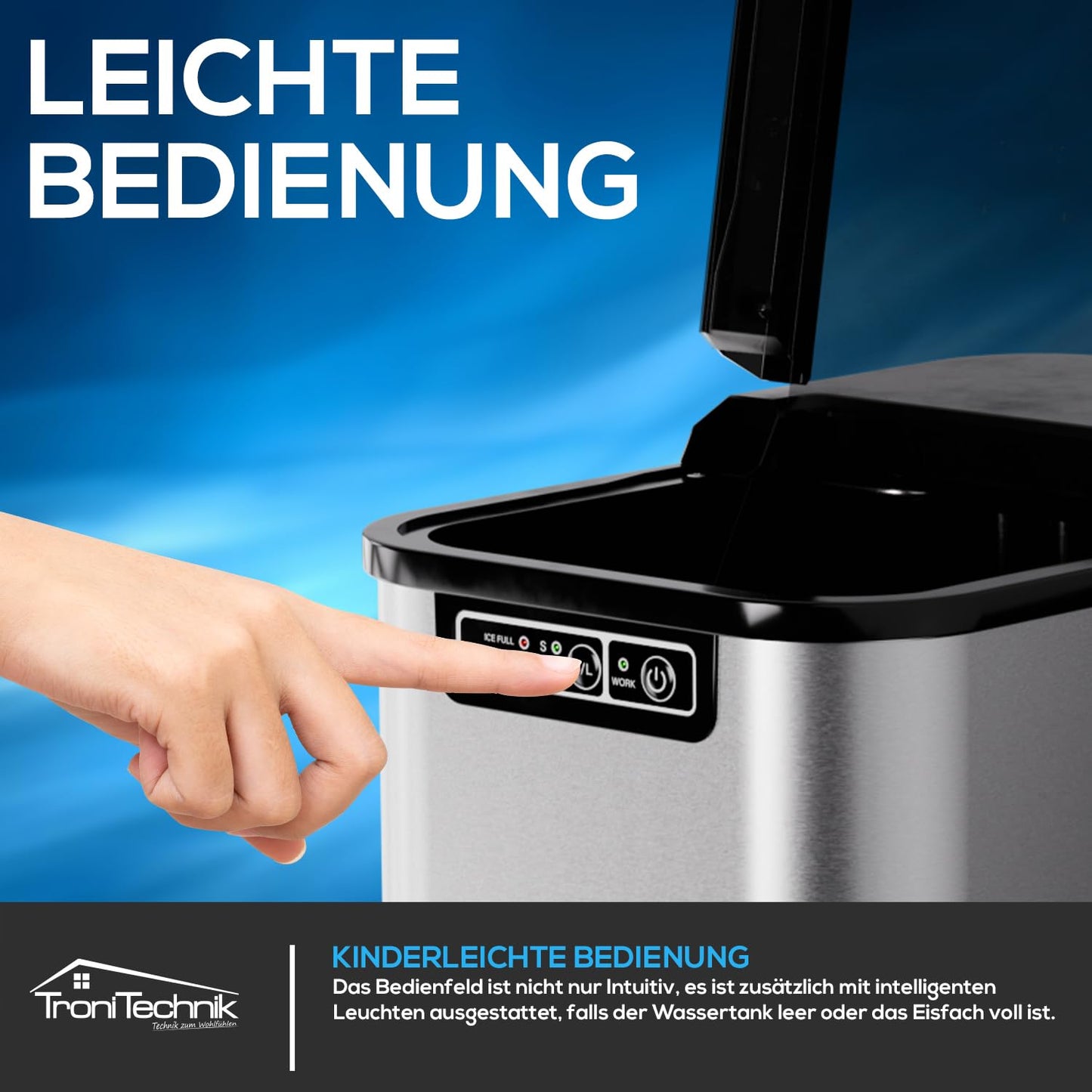 Eiswürfelmaschine mit Selbstreinigung, Edelstahl (Silber)