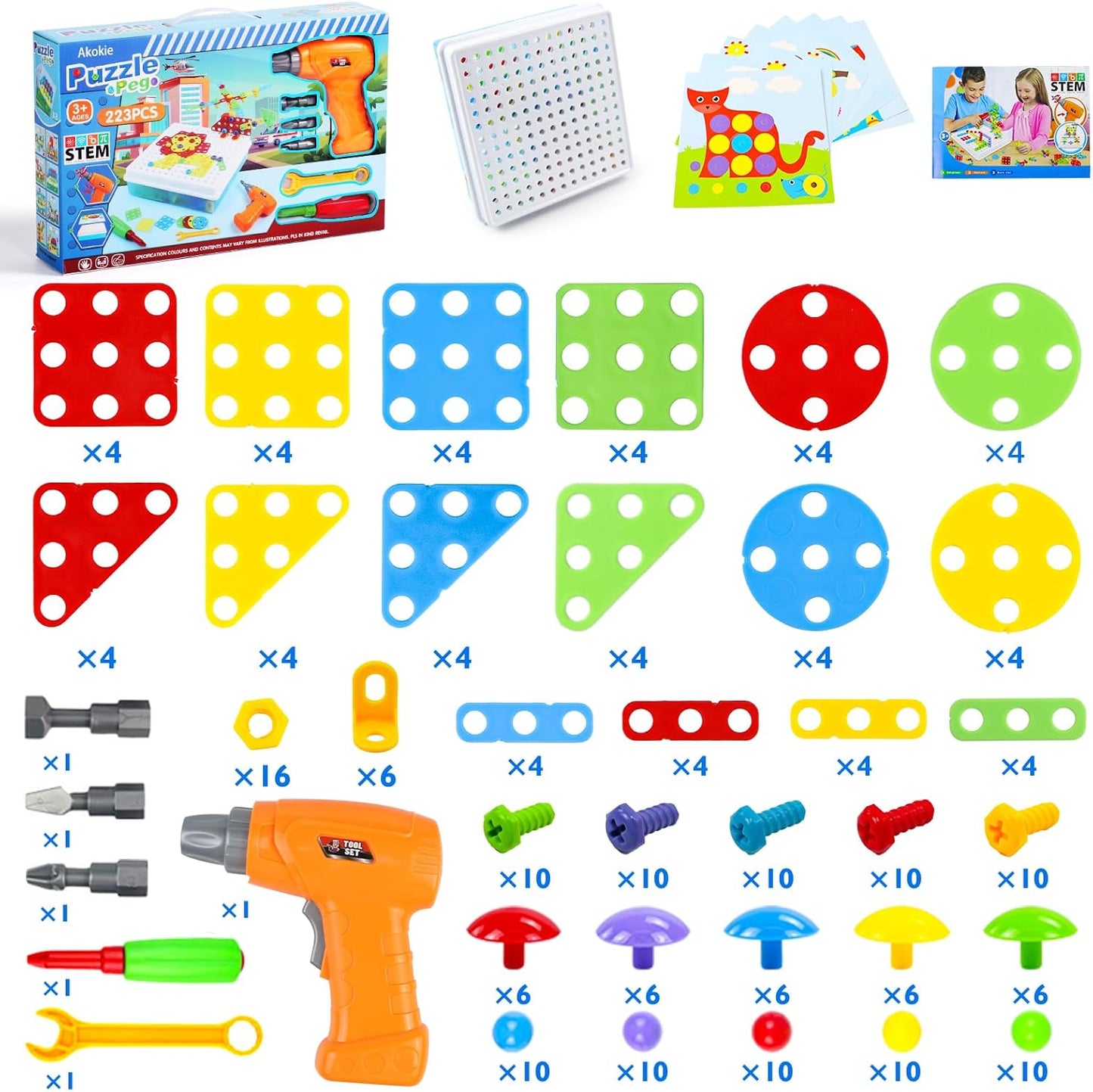 223-teiliges Steckspielzeug mit Bohrmaschine