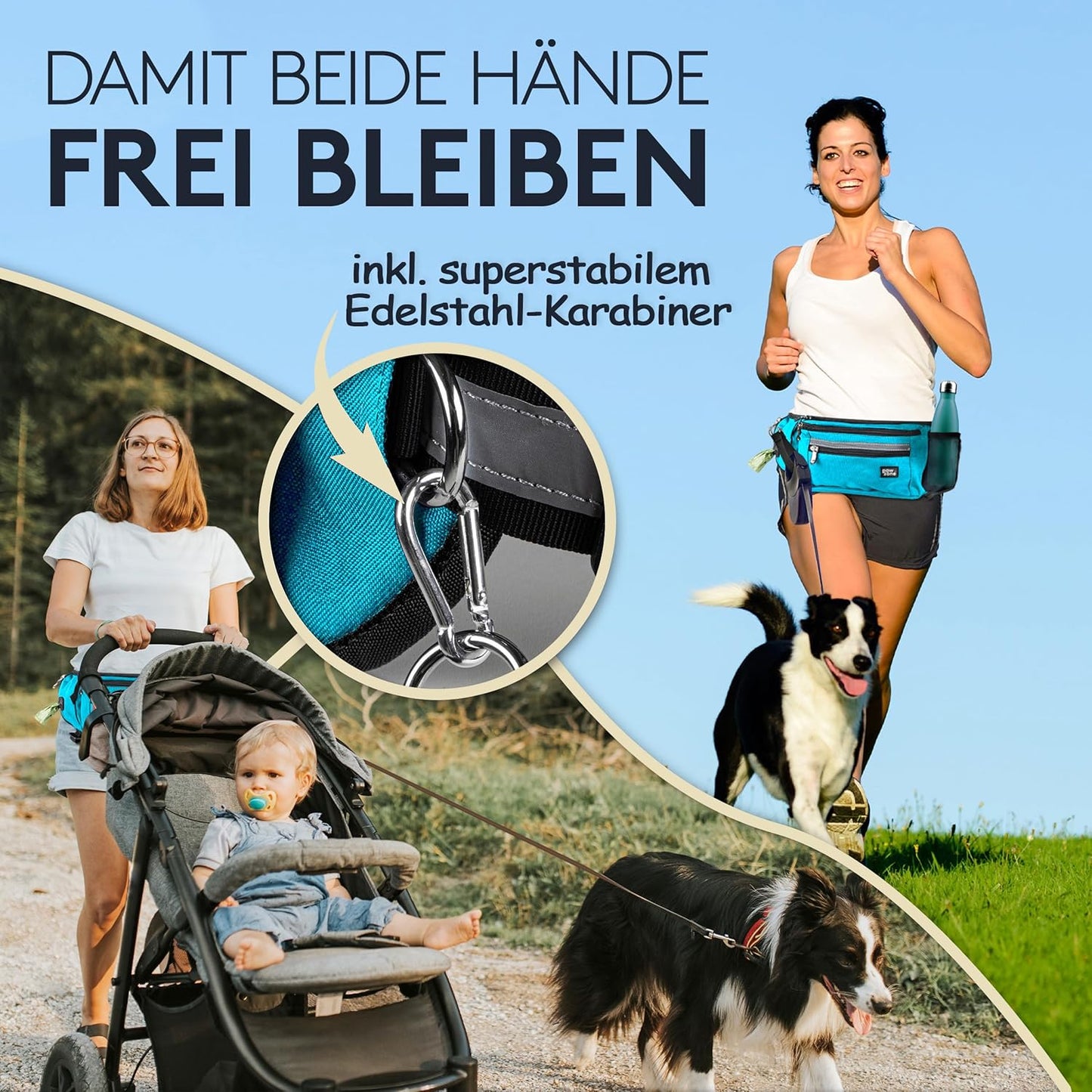 Futterbeutel für Hunde mit Reflektorband, Azurblau