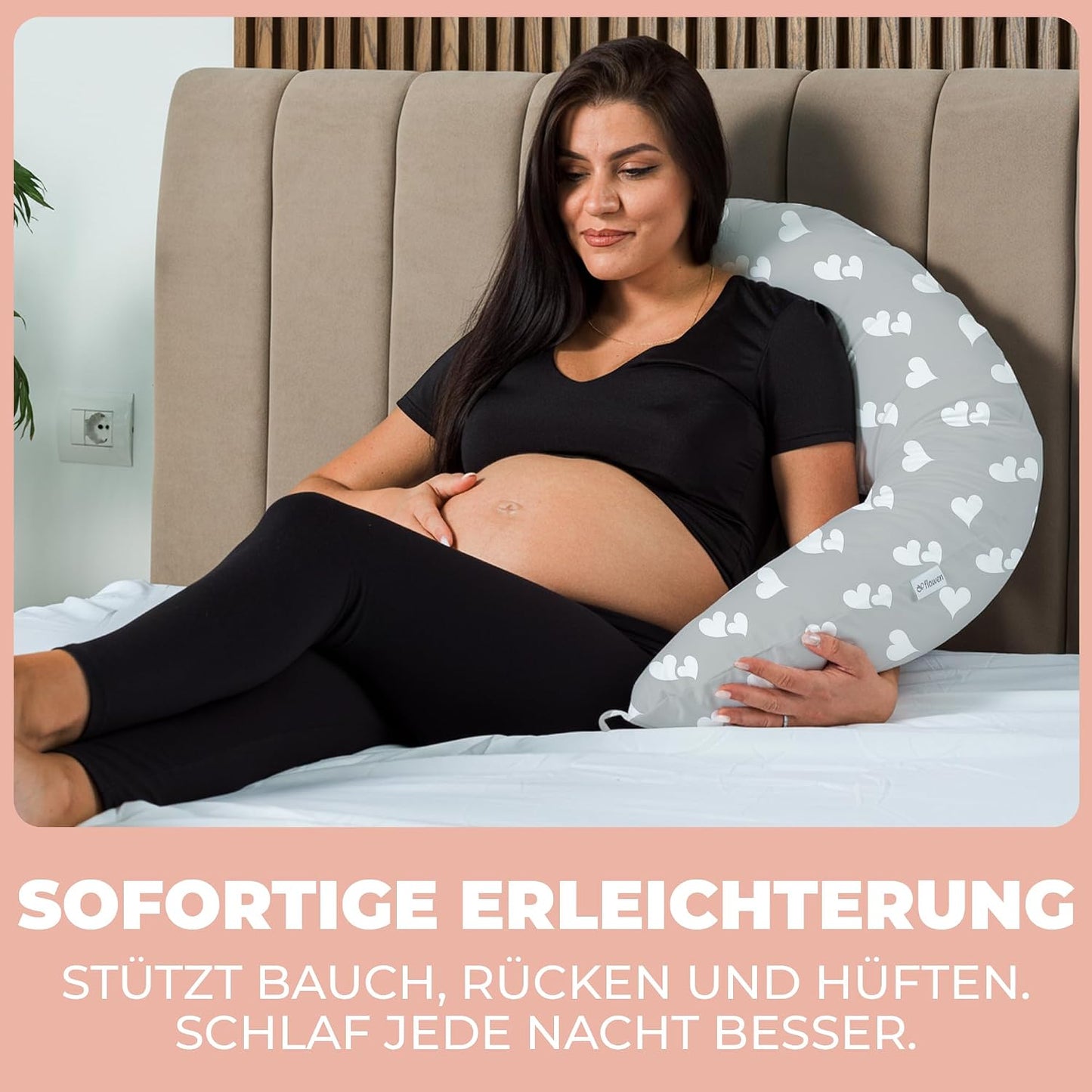 Ergonomisches Schwangerschafts- und Stillkissen XXL, Grau mit Weissen Herzen Stillkissen XXL
