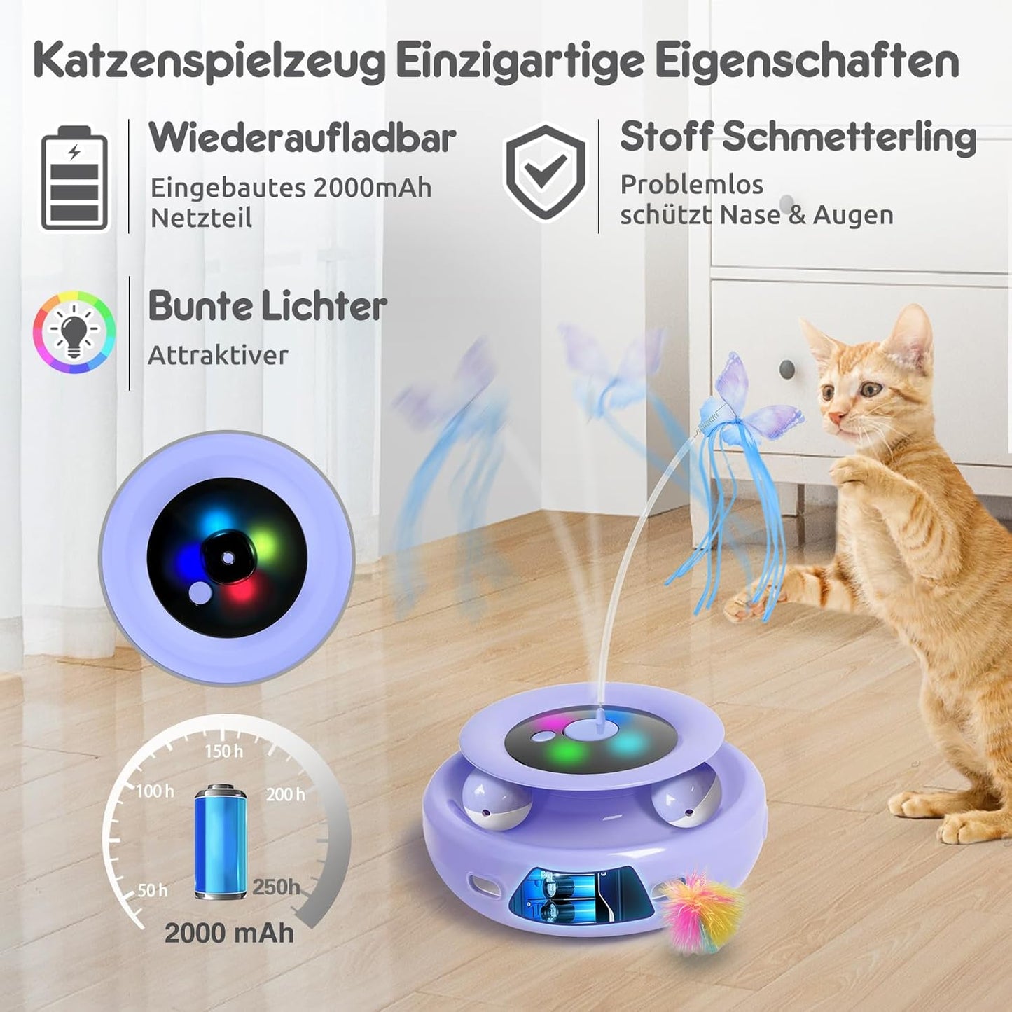 3 in 1 interaktives Katzenspielzeug, lila