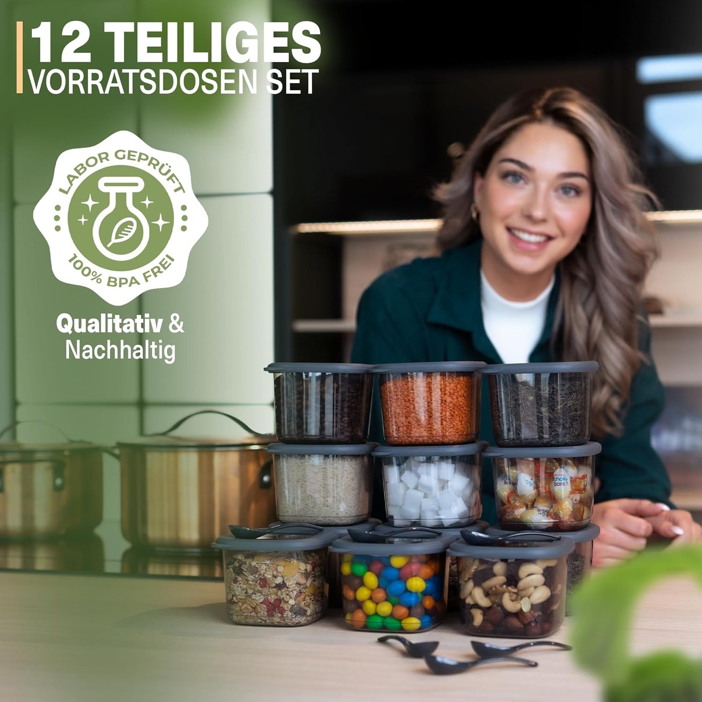 12er Set Vorratsdosen, 12er Set 550ml Grau