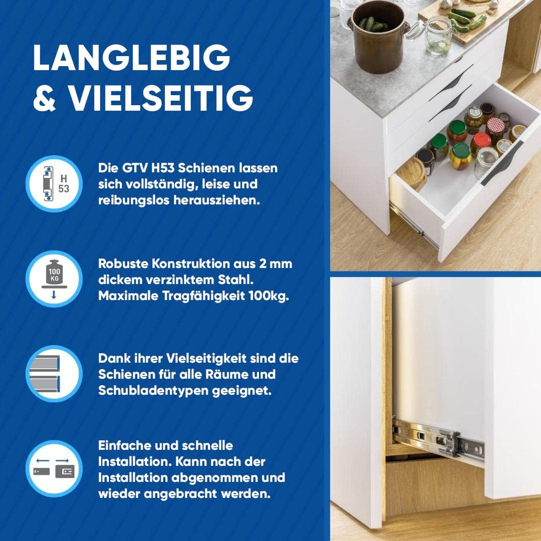 Vollauszug Schubladenschienen-Set (2 Stück, 850 mm), 1 Set= 2 Stück 850 mm