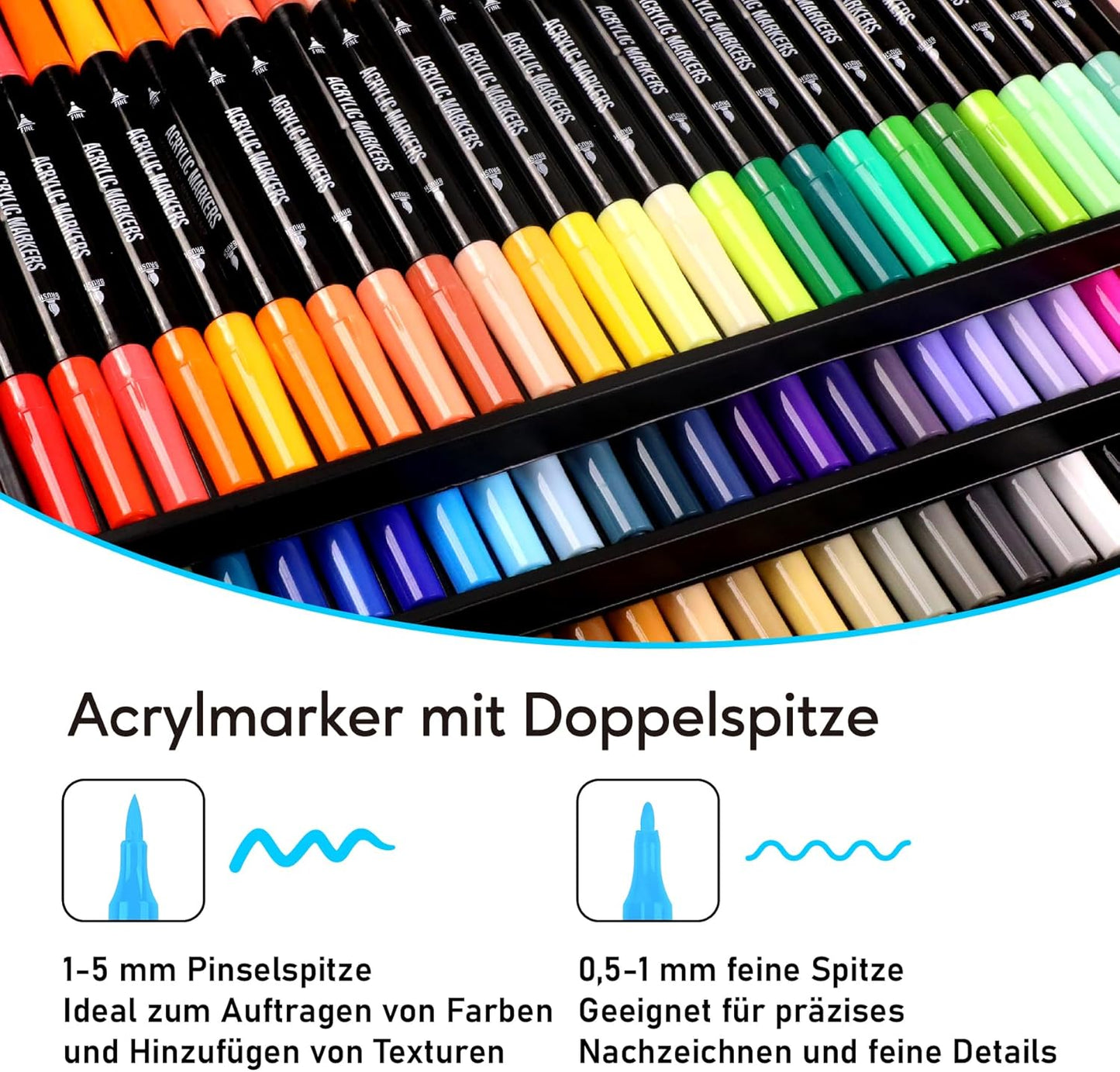 Acrylstifte Set mit Dual-Tip, 72-Farben