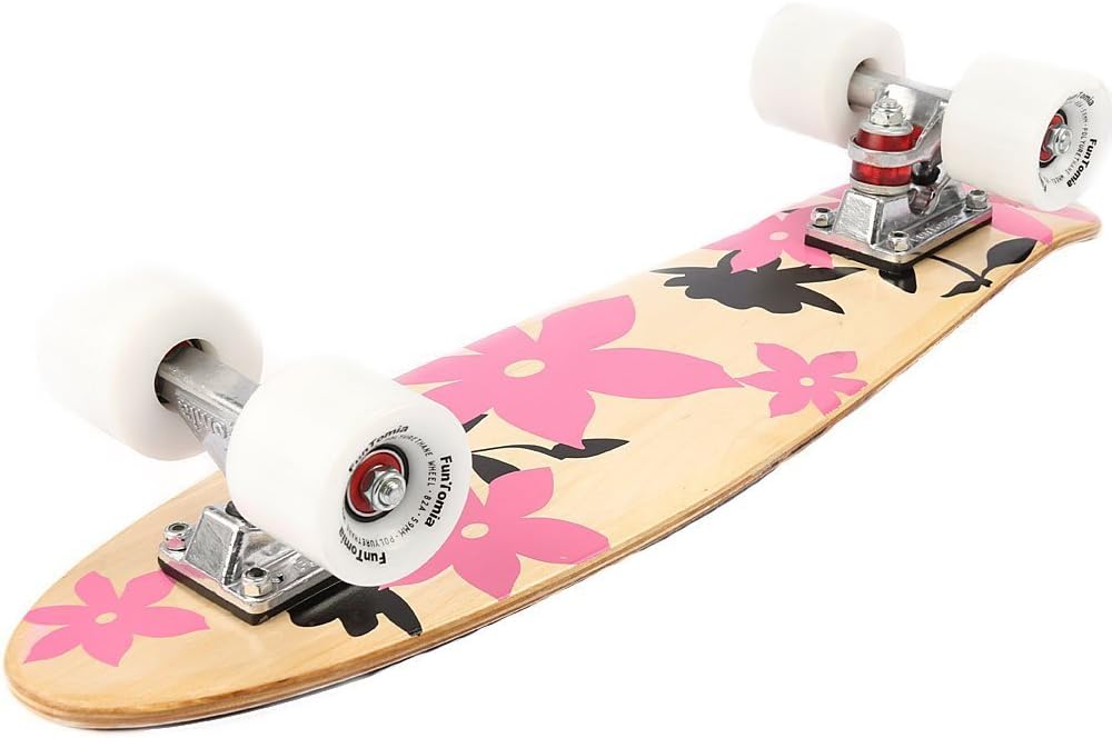 Mini-Board Cruiser, Pink Blume / mit weissen Rollen