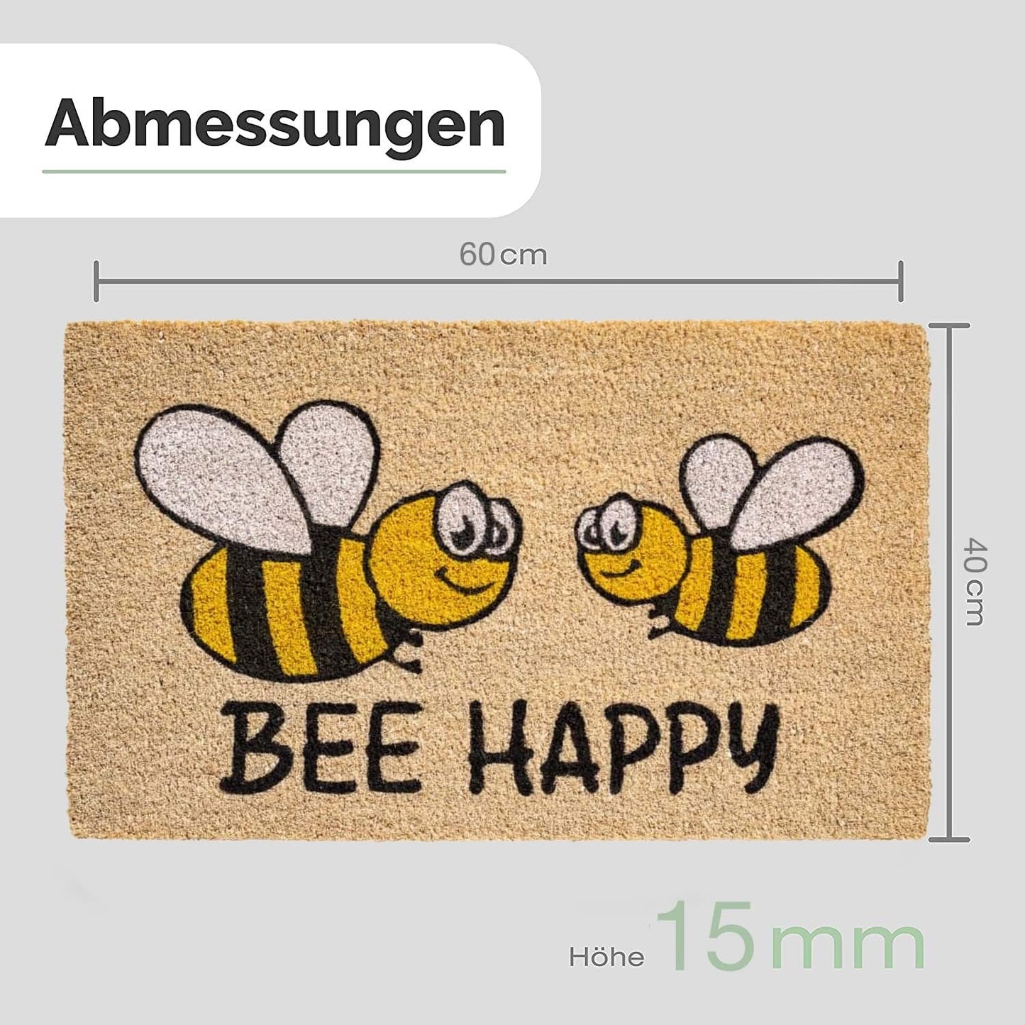 Fussmatte Bee Happy aus Kokos (40x60 cm), Bienen Bee Happy