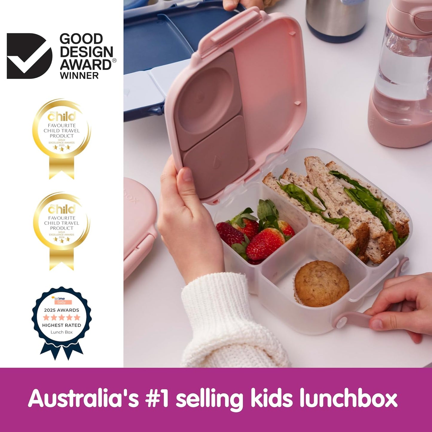 Mini Brotdose Bento-Box mit 3 Fächern, Blush Crush