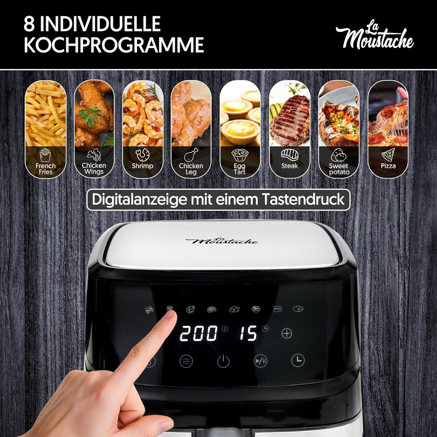 Heissluftfritteuse XL mit 6 Kochfunktionen (6,5L), 6,5L Grau - Essential Plus