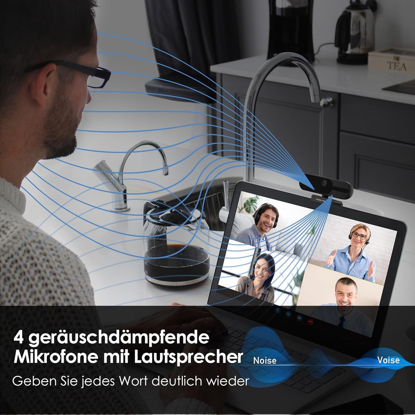 V21 4K Webcam mit Mikrofon und Lautsprecher, V21 4K