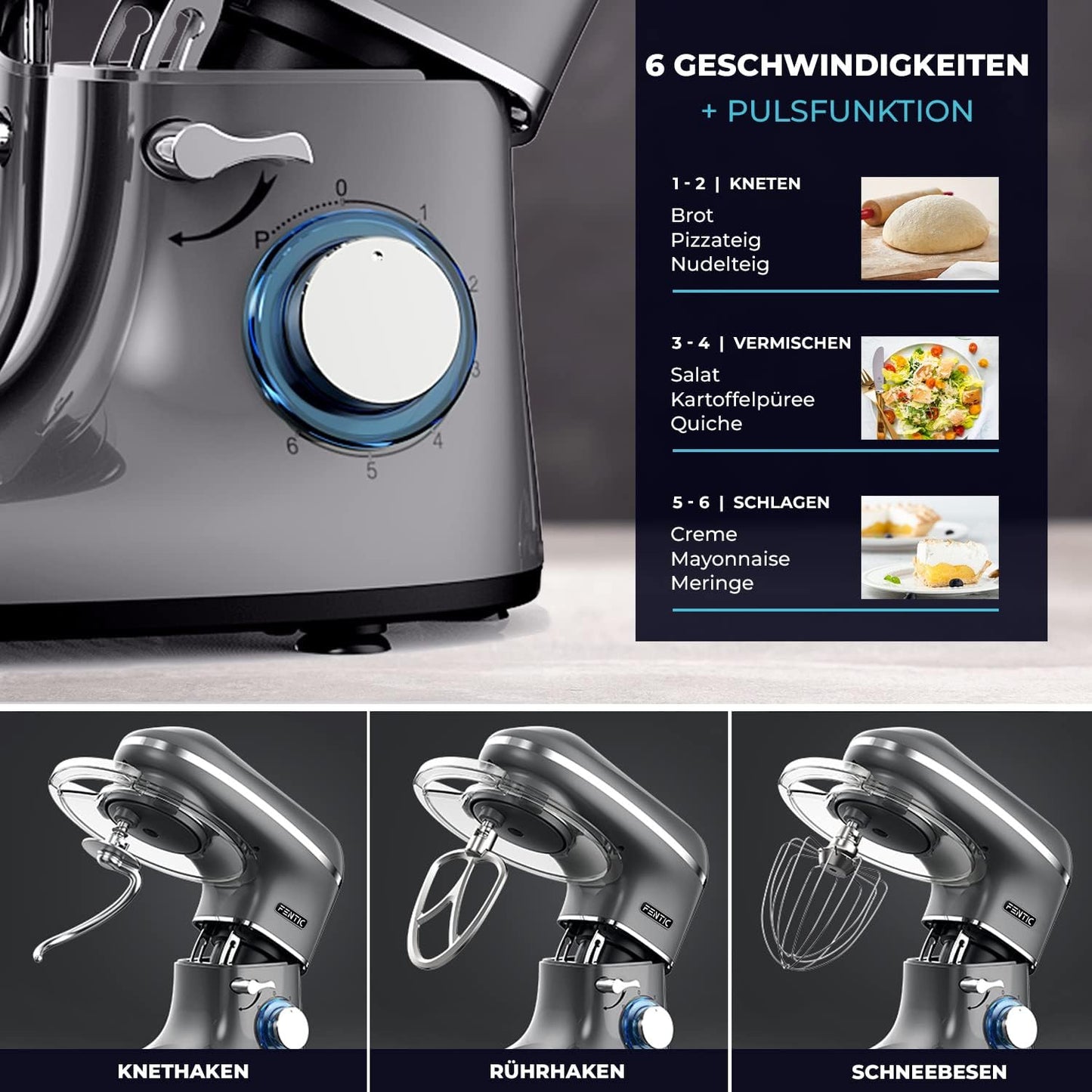 Küchenmaschine mit Rührschüssel, Anthrazit