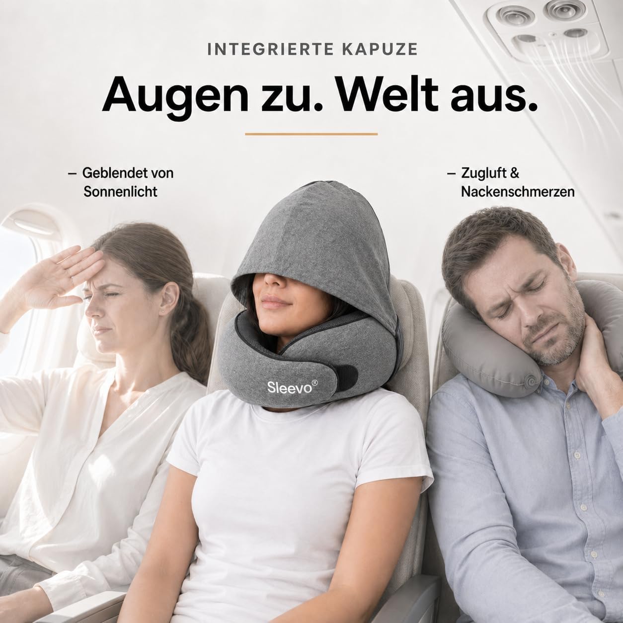 Nackenkissen mit Kapuze, Grau M