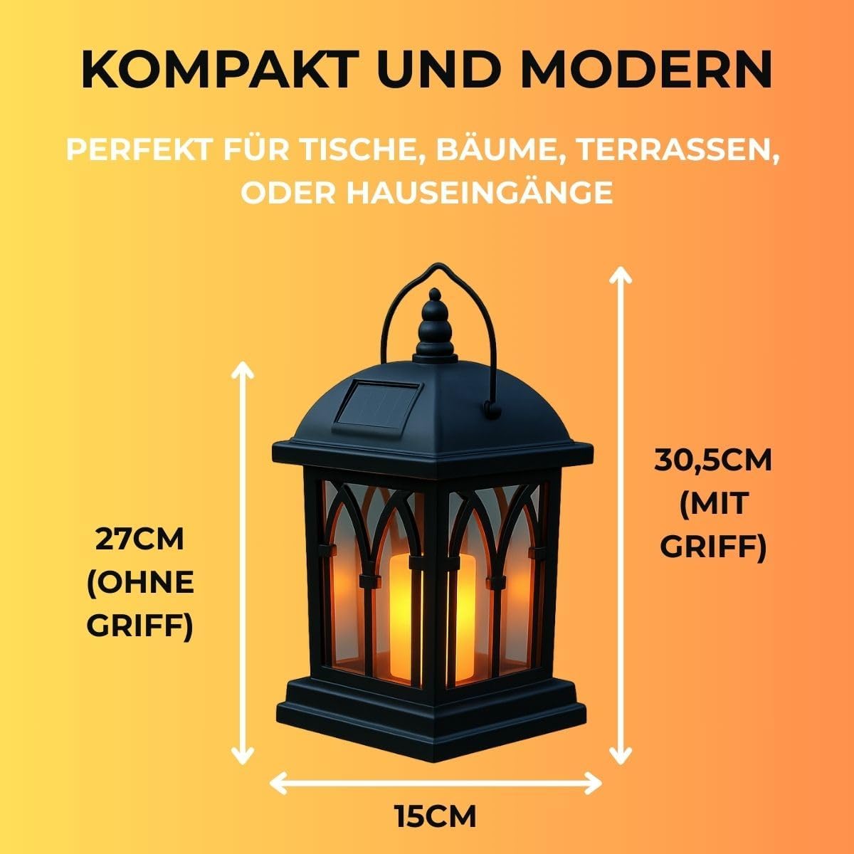 Solar-Gartenlaterne mit LED Flacker-Effekt, 27 cm