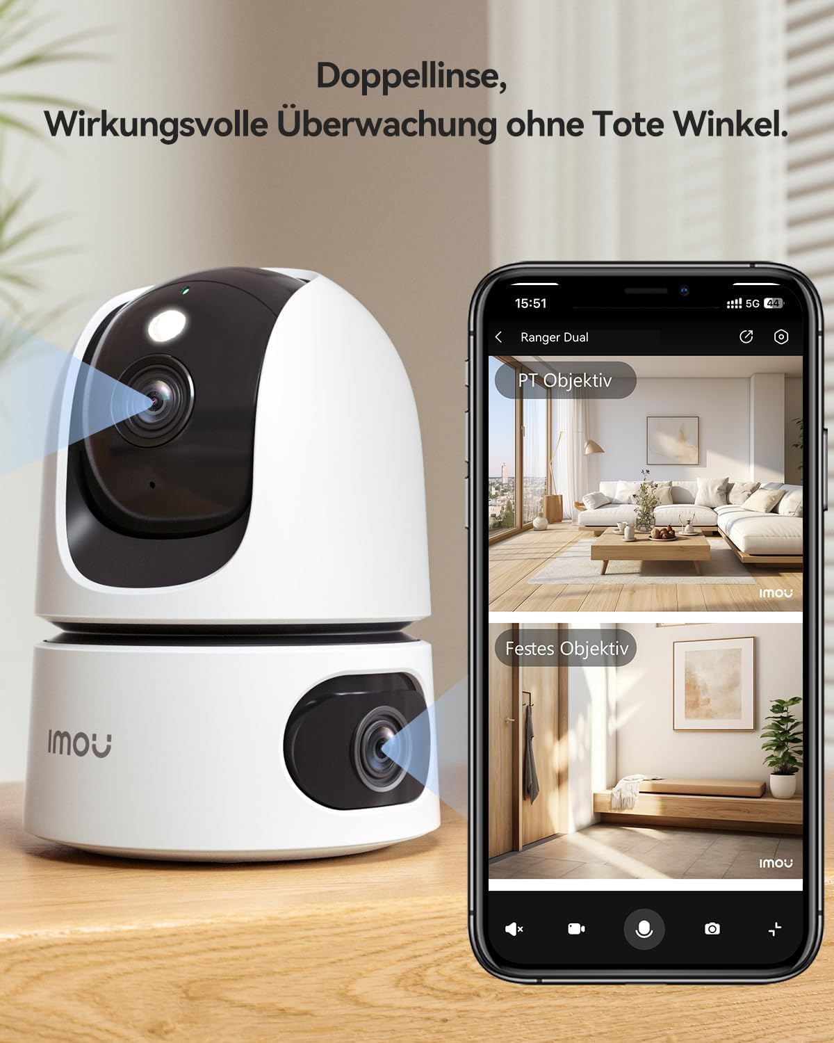2K+2K Dual-Überwachungskamera mit KI & PTZ, 3MP