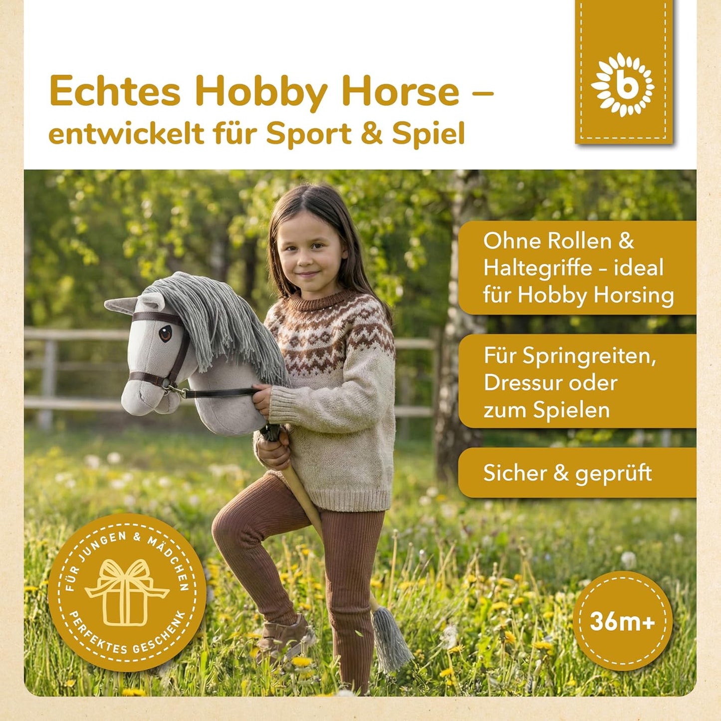 Hobby Horse Steckenpferd mit abnehmbarem Stock, Grauer Medium