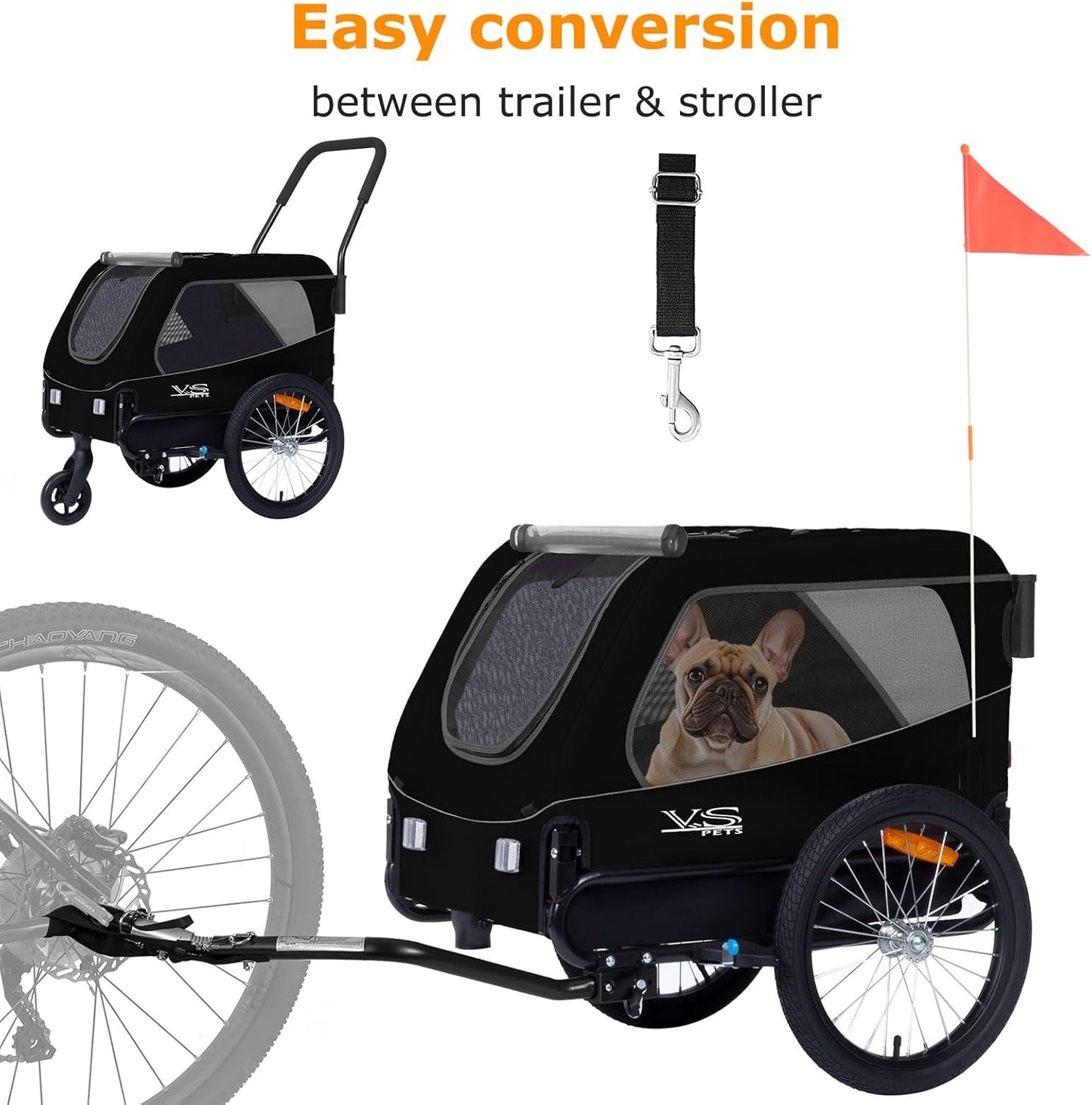 VS 2in1 Hundeanhänger & Buggy bis 23kg, Schwarz