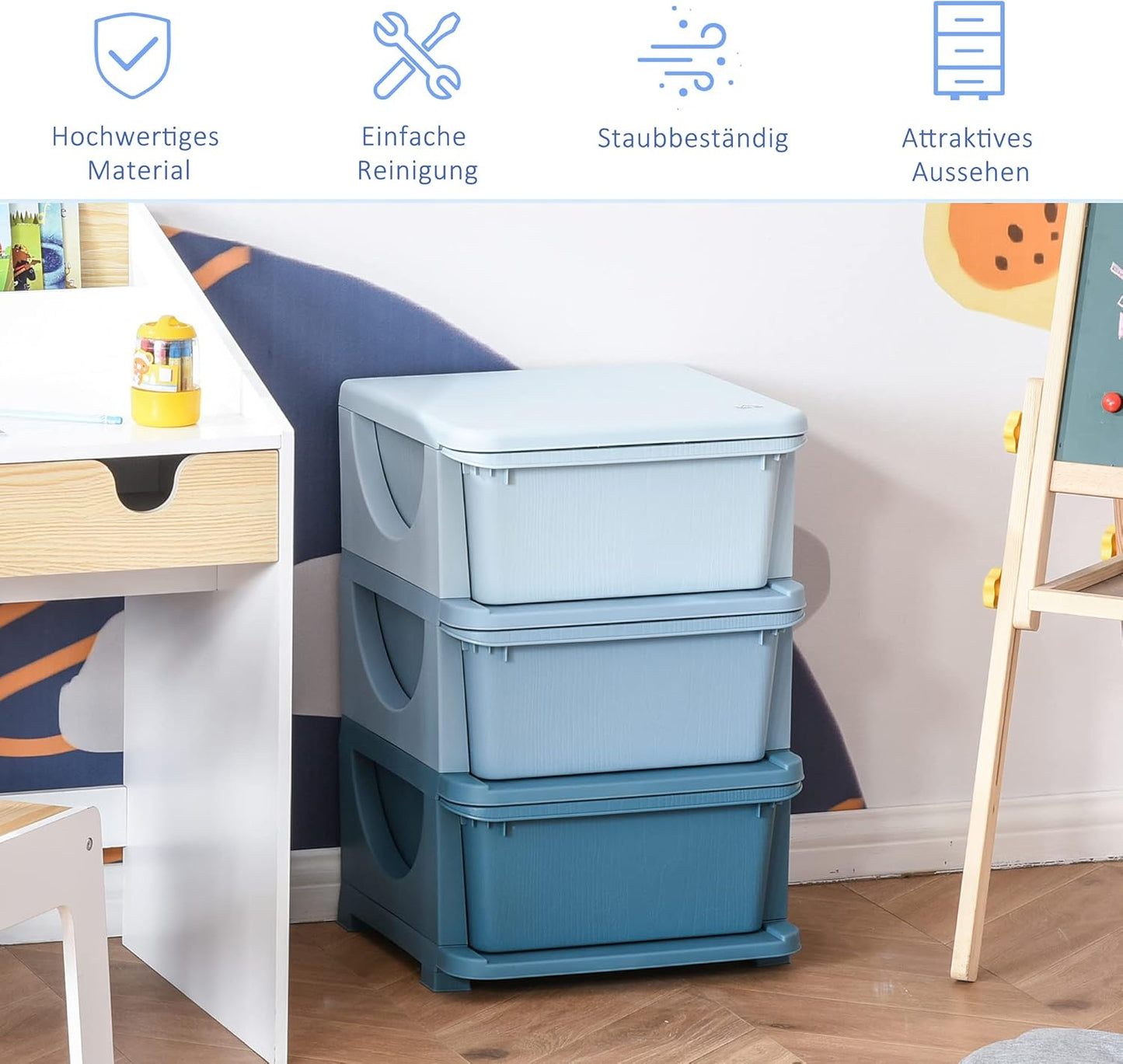 Kinder-Schubladenschrank mit Aufbewahrungsboxen, 37L x 37B x 56,5H cm Blau