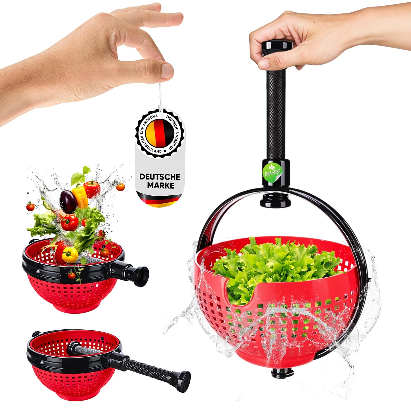 Salatschleuder mit praktischem Klappgriff, Rot
