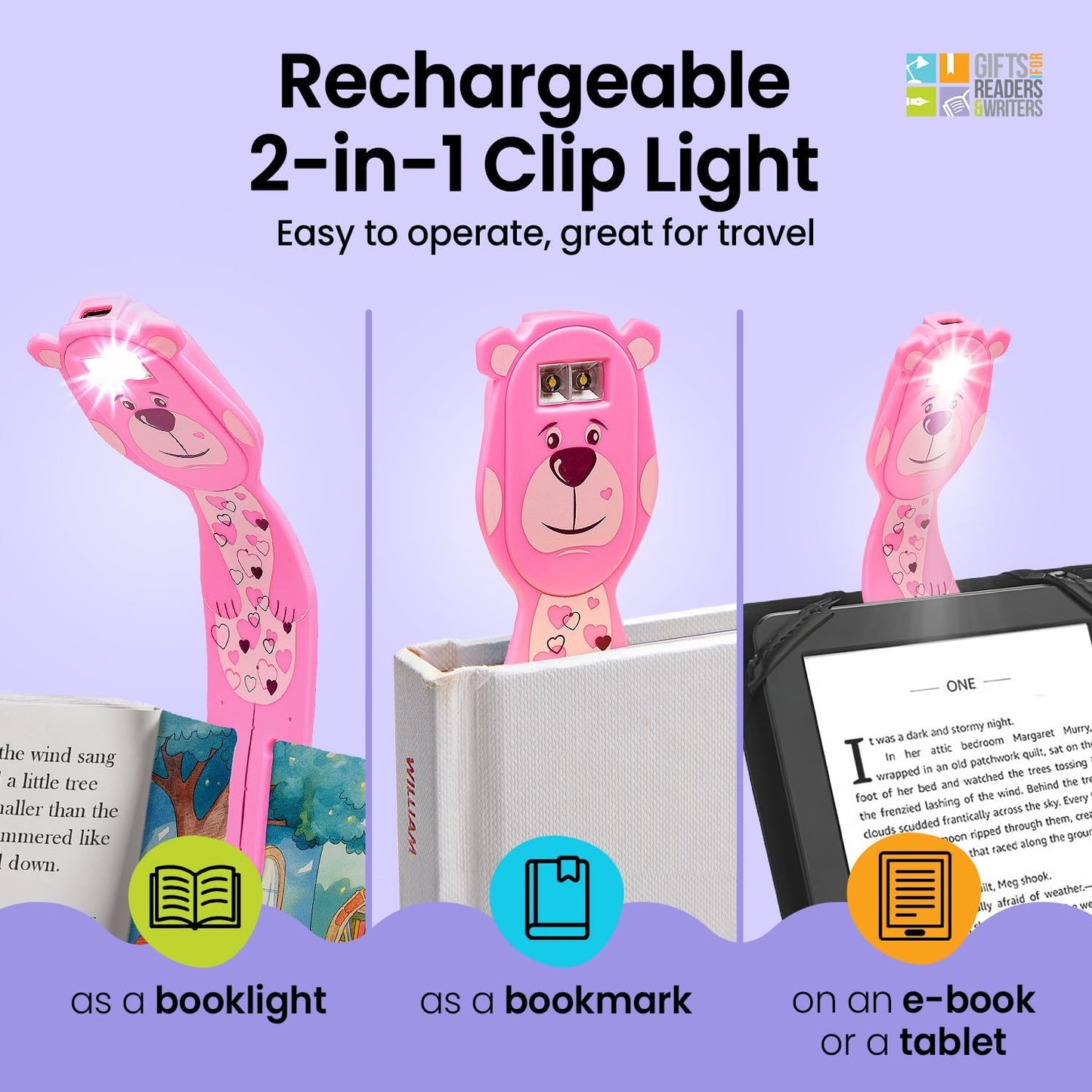 Clip-On-Leselampe & Lesezeichen, Bär