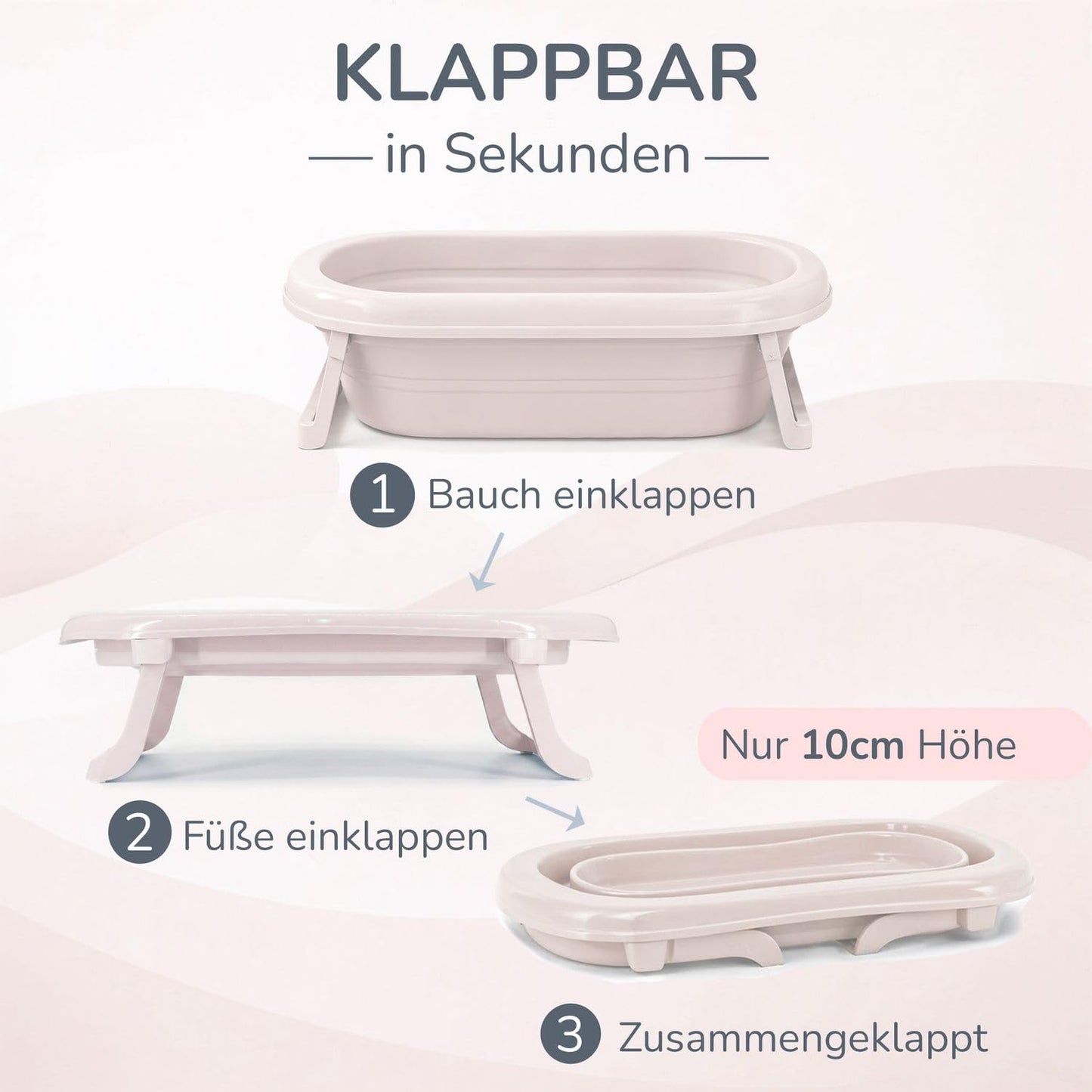 Faltbare Babybadewanne mit Abfluss & Thermometer, Peach Badewanne