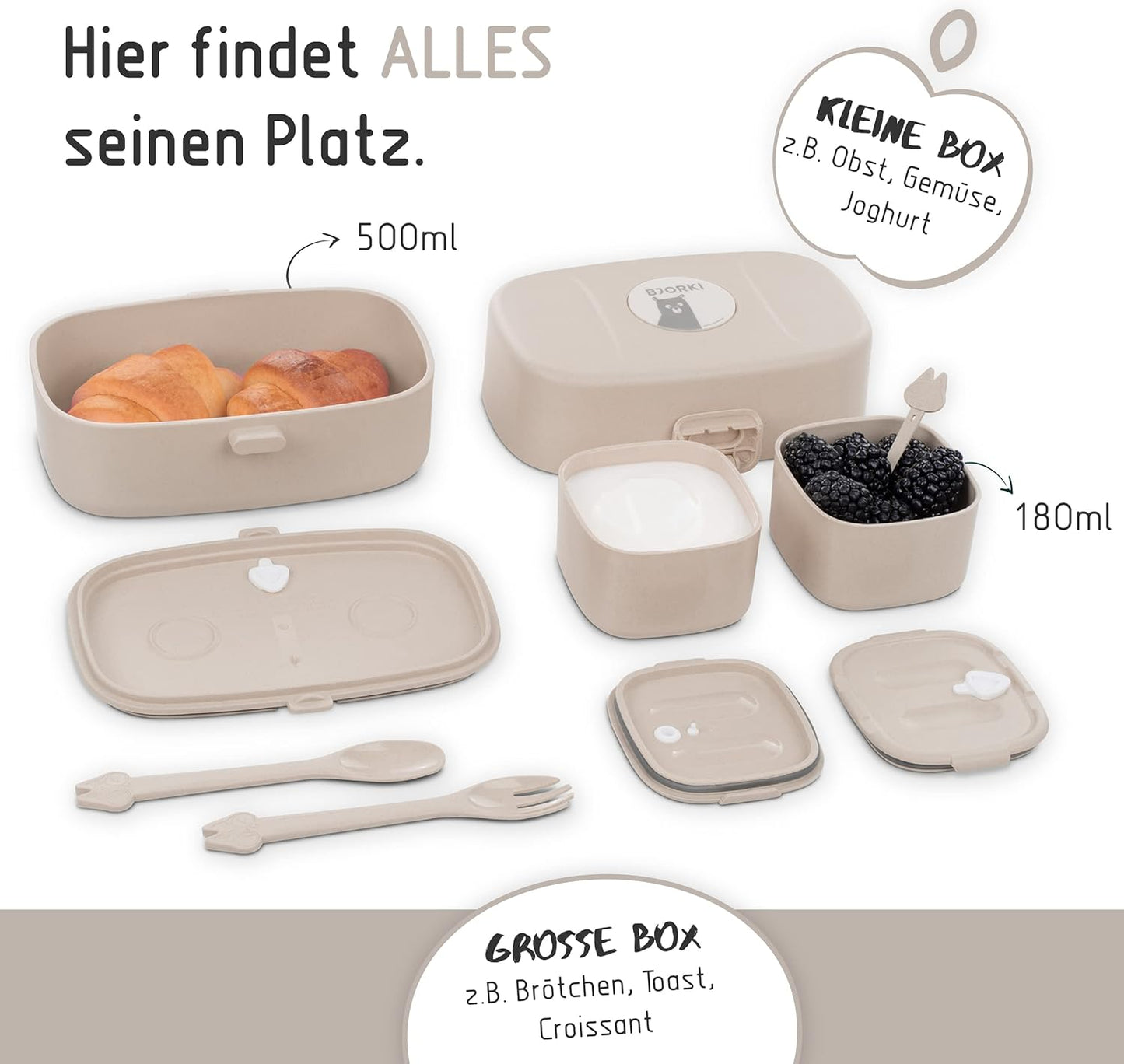 Bento Box für Kinder mit Namenssticker, Pastell Beige