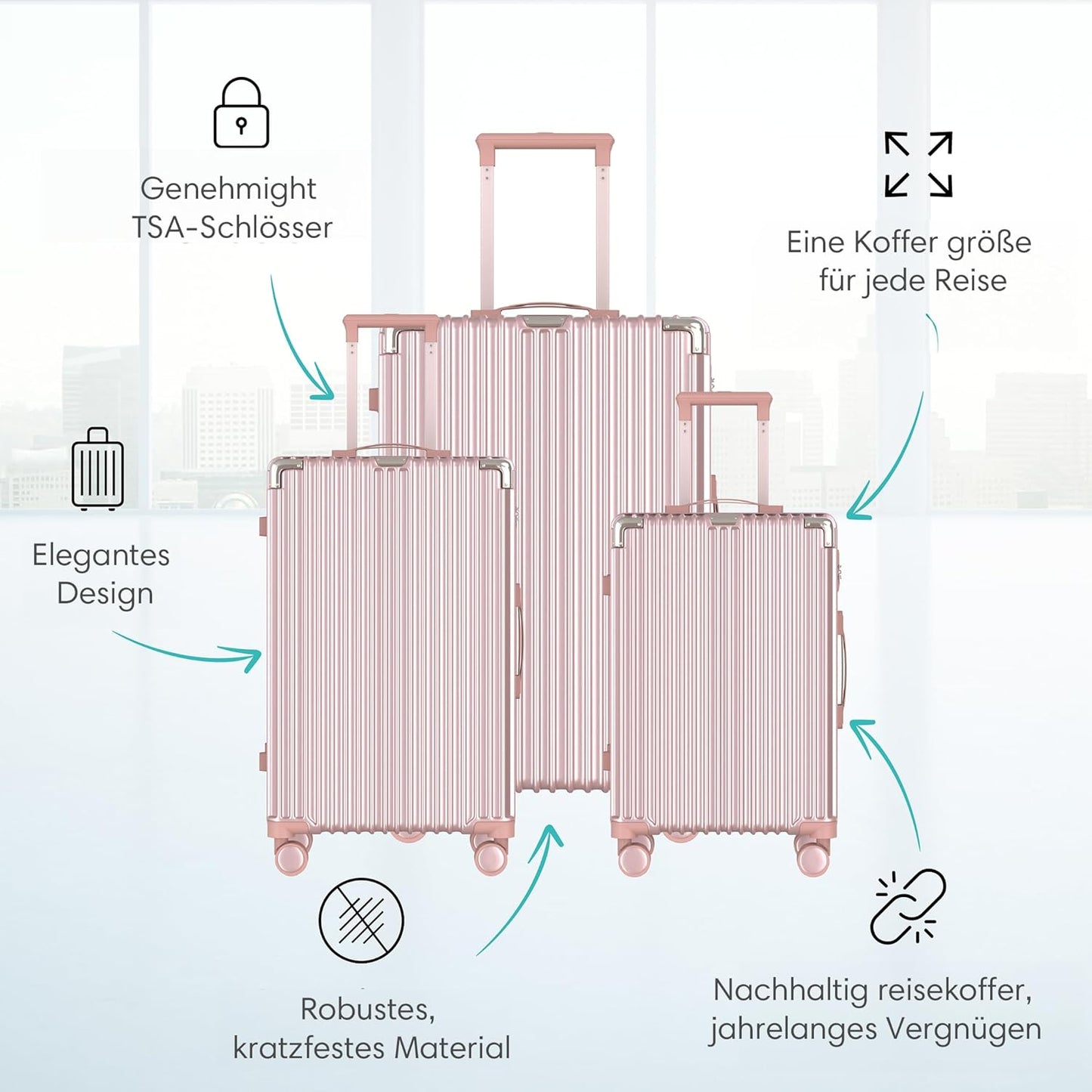Hartschalenkofferset mit TSA-Schloss (2-teilig), 2 Telig Rose Gold