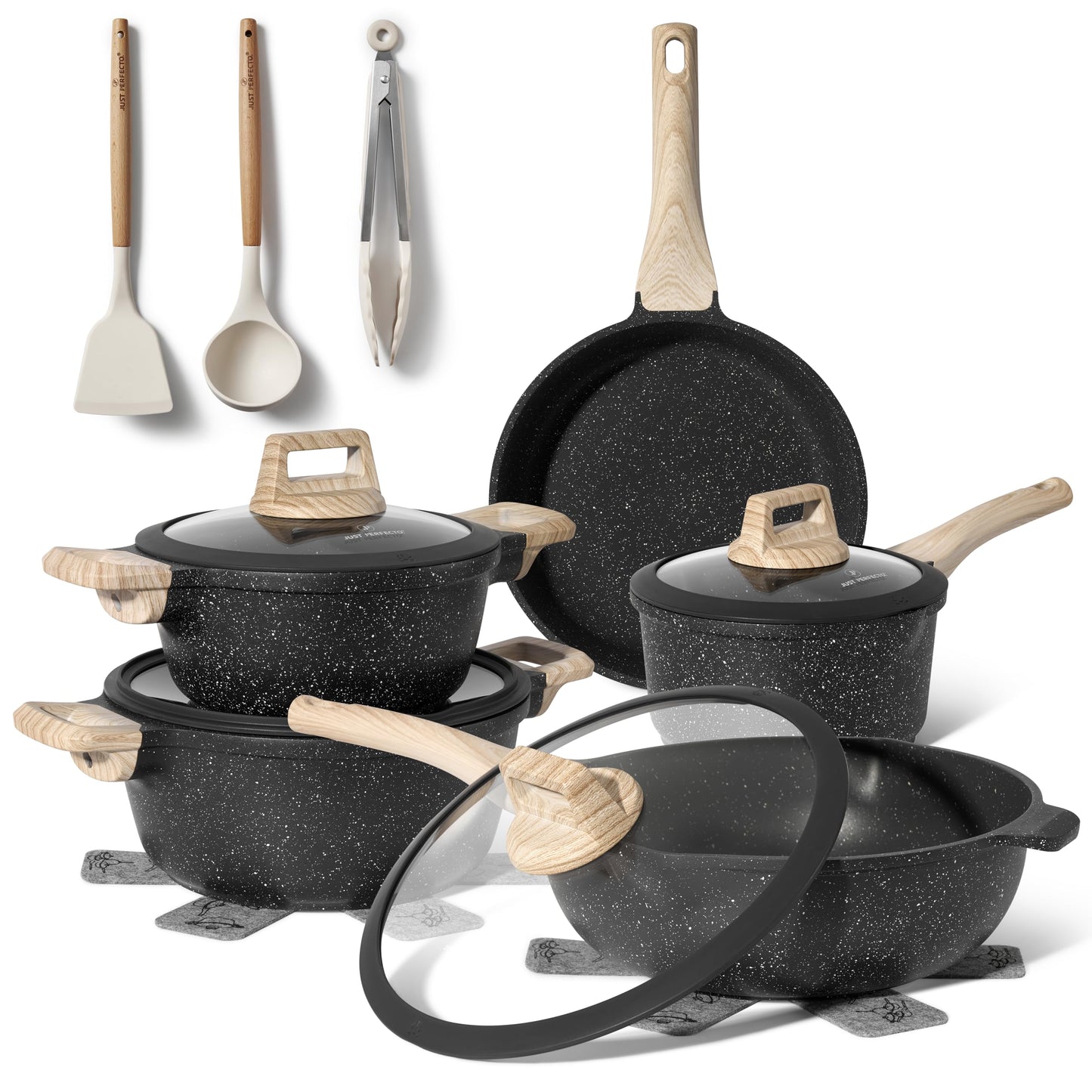 Induktions-Kochgeschirrset (14-teilig) ohne PTFE/PFOA, Black