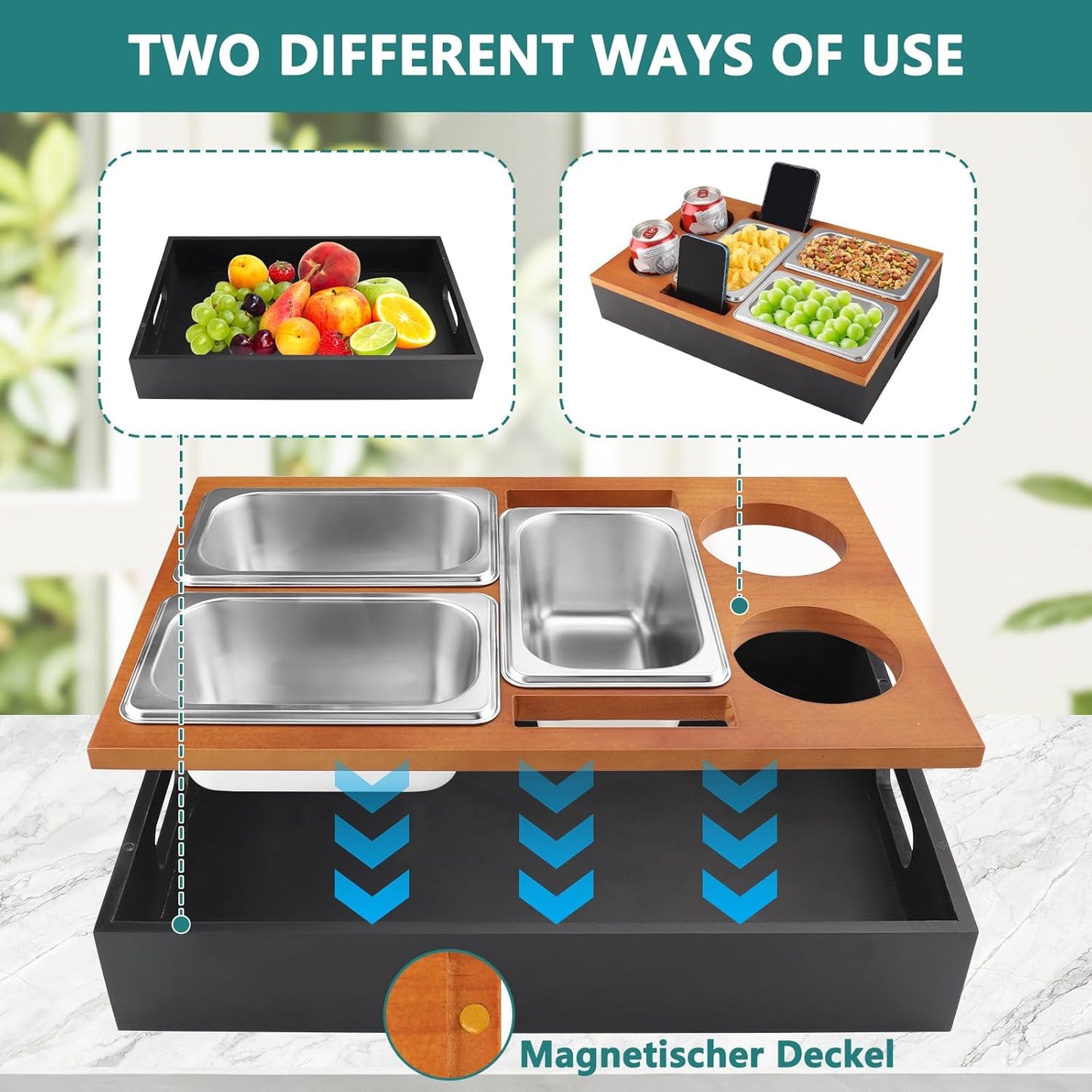 Couchbar Snackbox mit Tablett und Handyhalterung