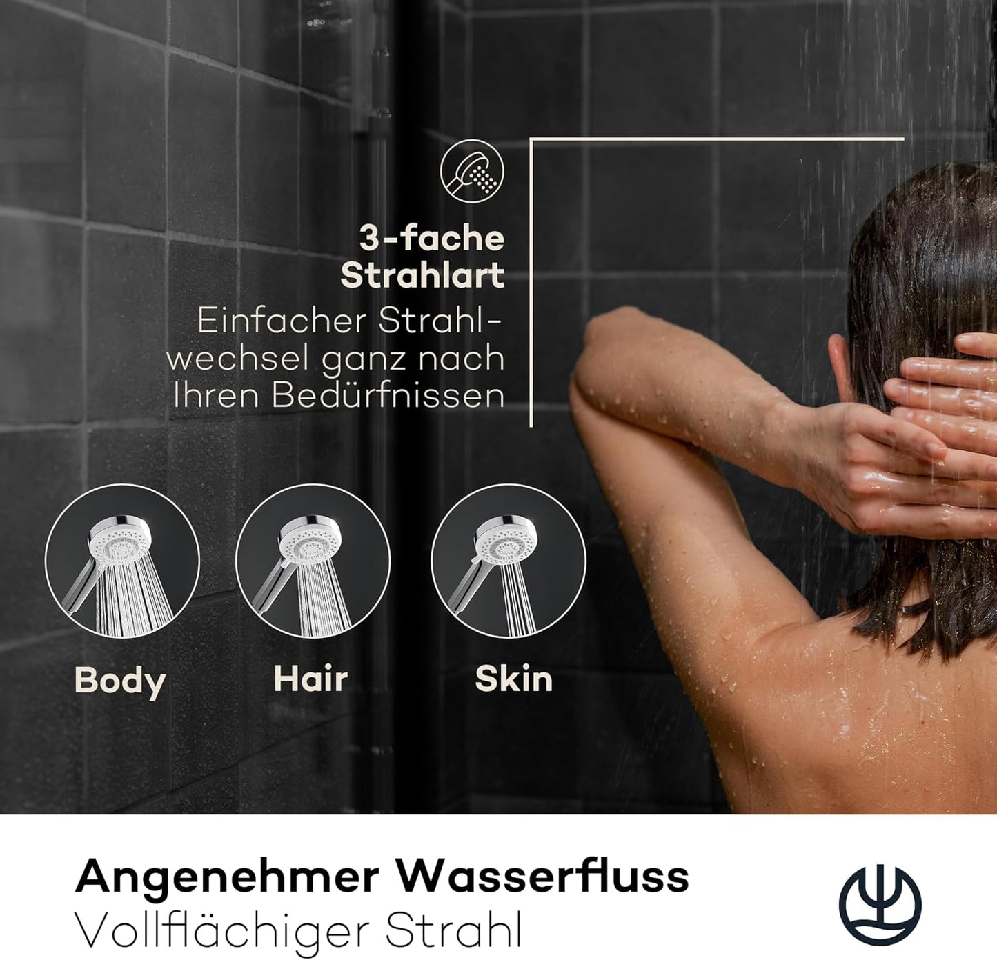X1 Duschkopf, Chrom 3 Strahlarten