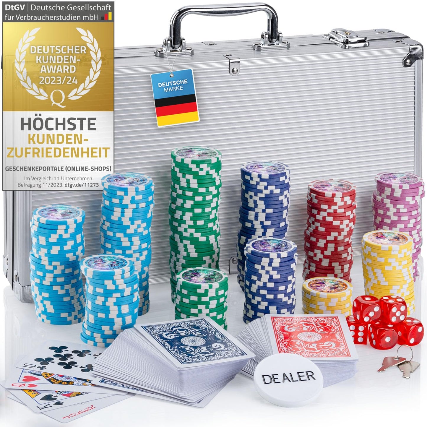 Pokerkoffer-Set mit 300 Chips, Silber 300 Chips